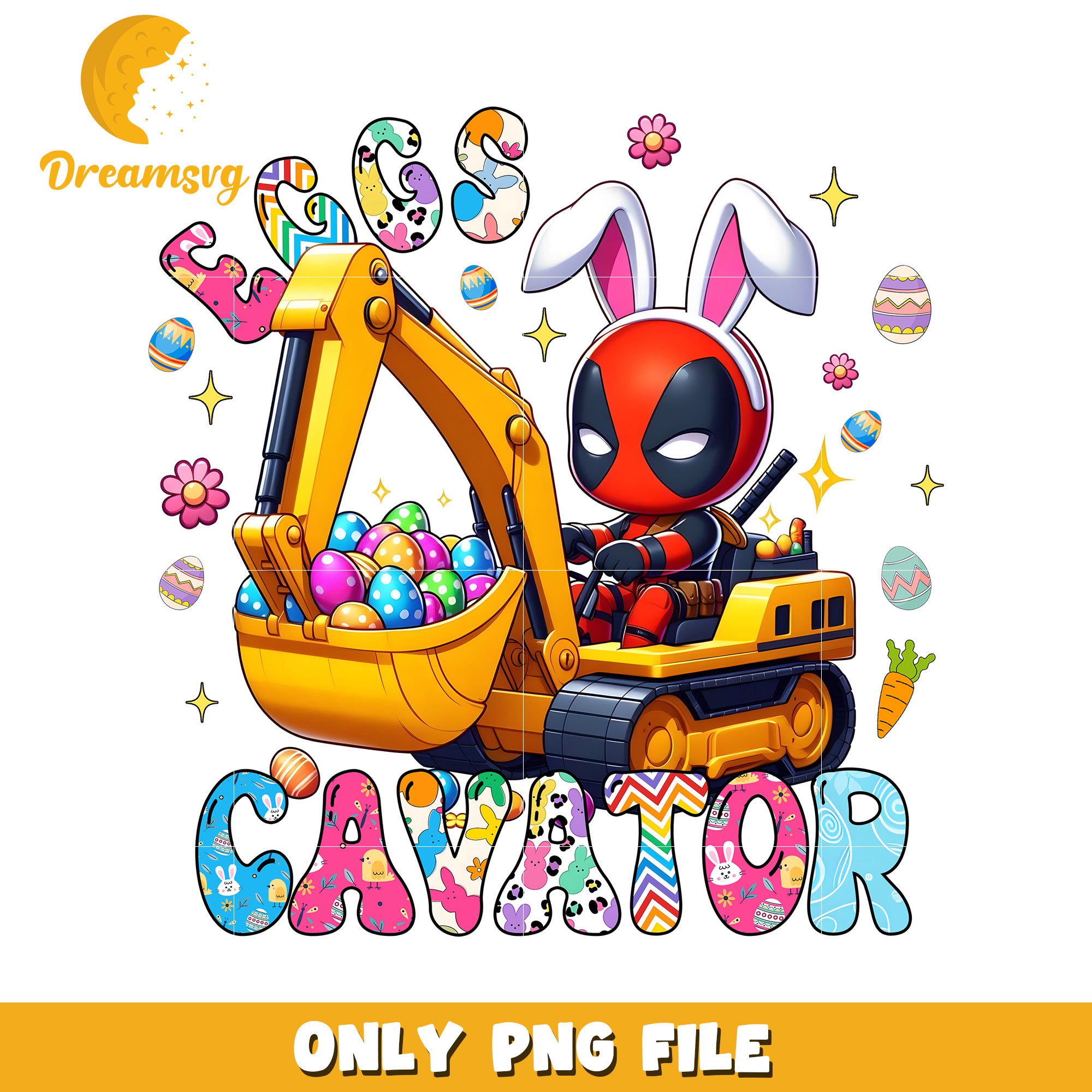 Easter Bunny Excavator Fun Art for Kids PNG Design