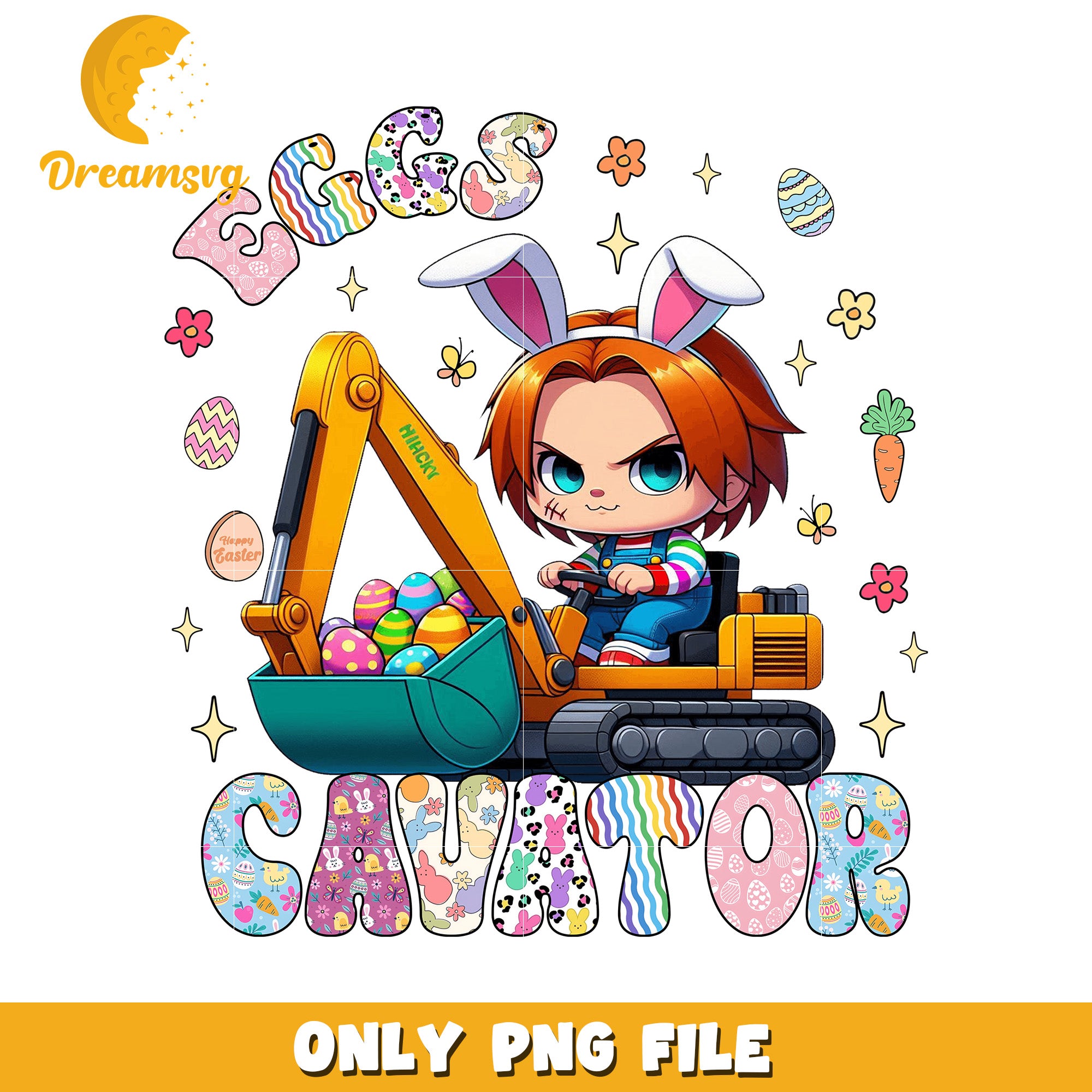 Easter Bunny Excavator PNG Cute Cartoon Design