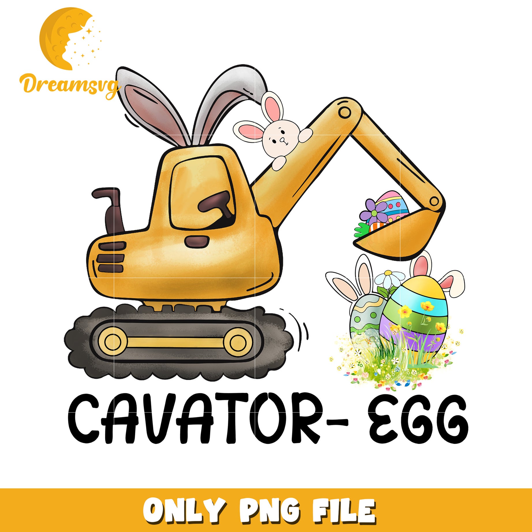 Easter Bunny Excavator PNG Cute Cartoon Digger