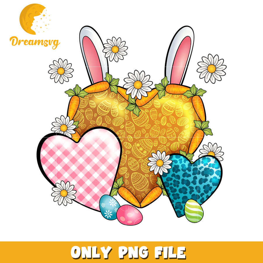 Easter Bunny Hearts and Flowers Colorful PNG Design