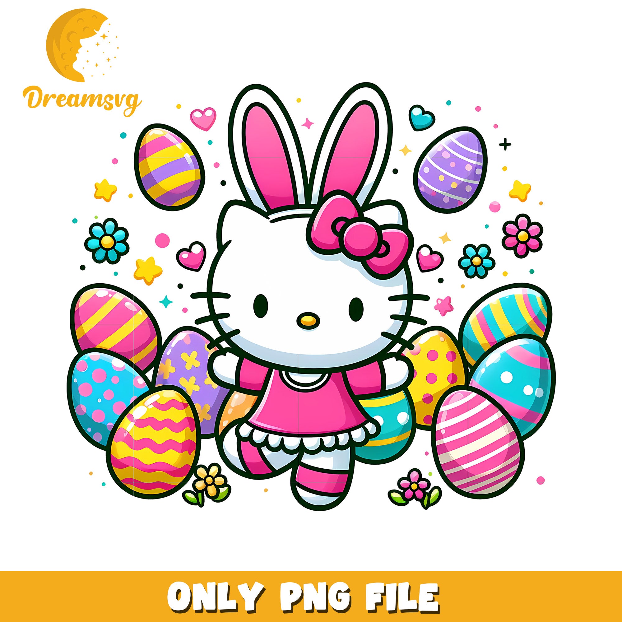 Easter Bunny Hello Kitty PNG File Cute Colorful Design Download