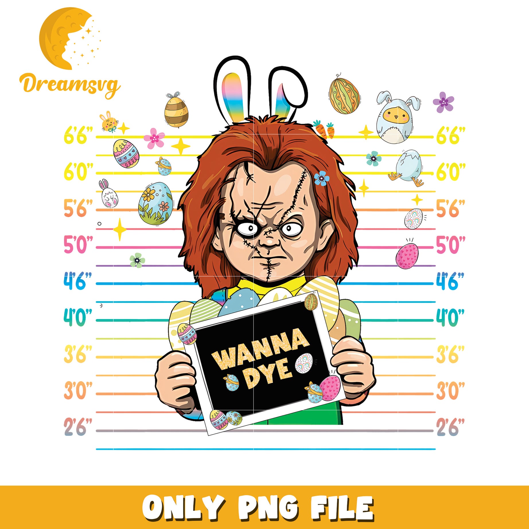 Easter Bunny Horror Fun Graphic for Dyeing Eggs PNG