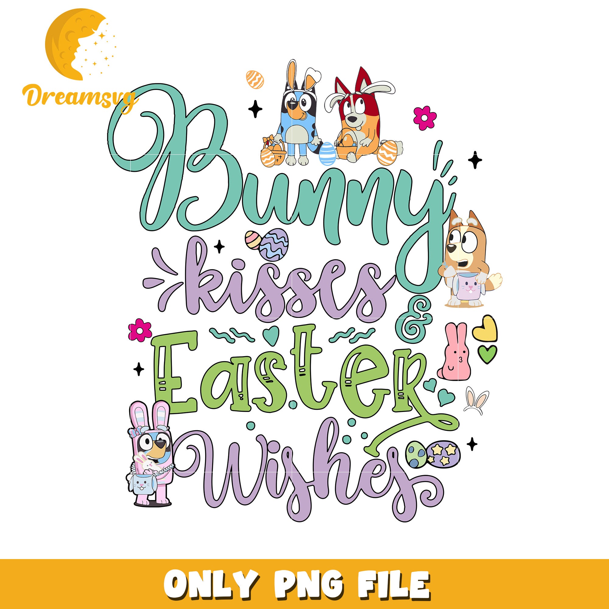 Easter Bunny Kisses Wishes PNG Design