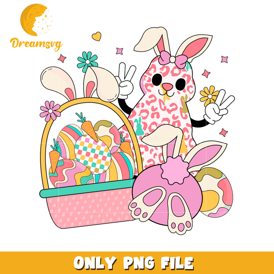 Easter Bunny PNG Cute Cartoon Rabbit with Eggs