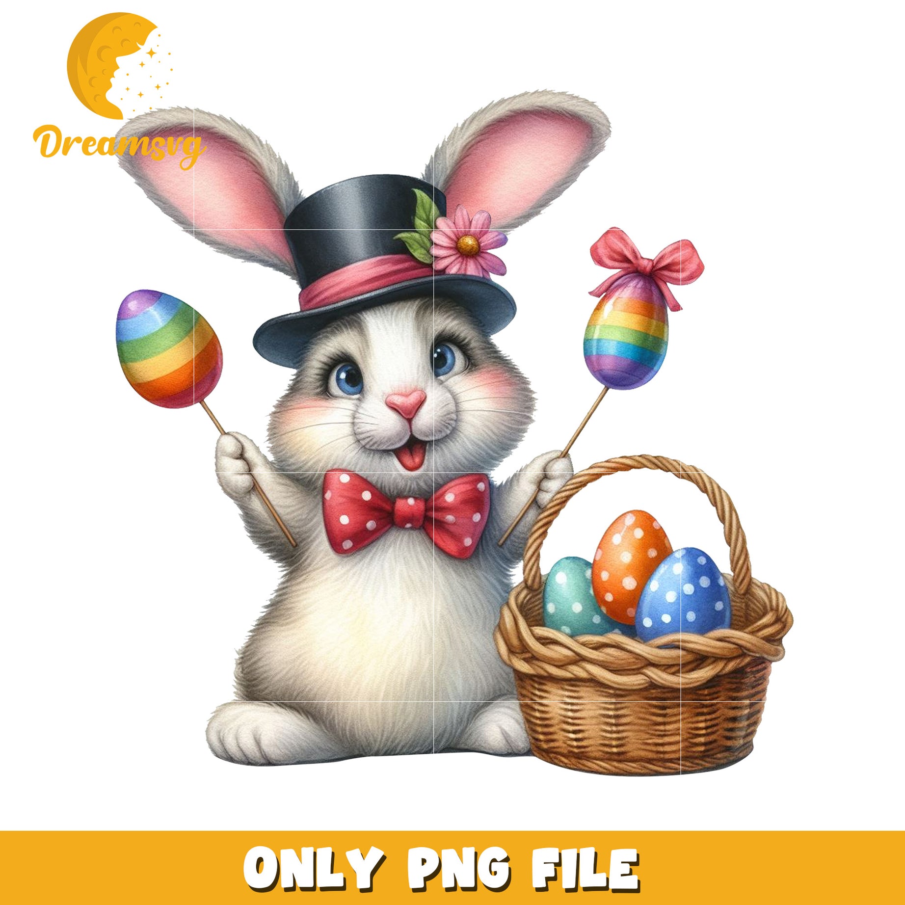 Easter Bunny PNG Cute Rabbit with Eggs