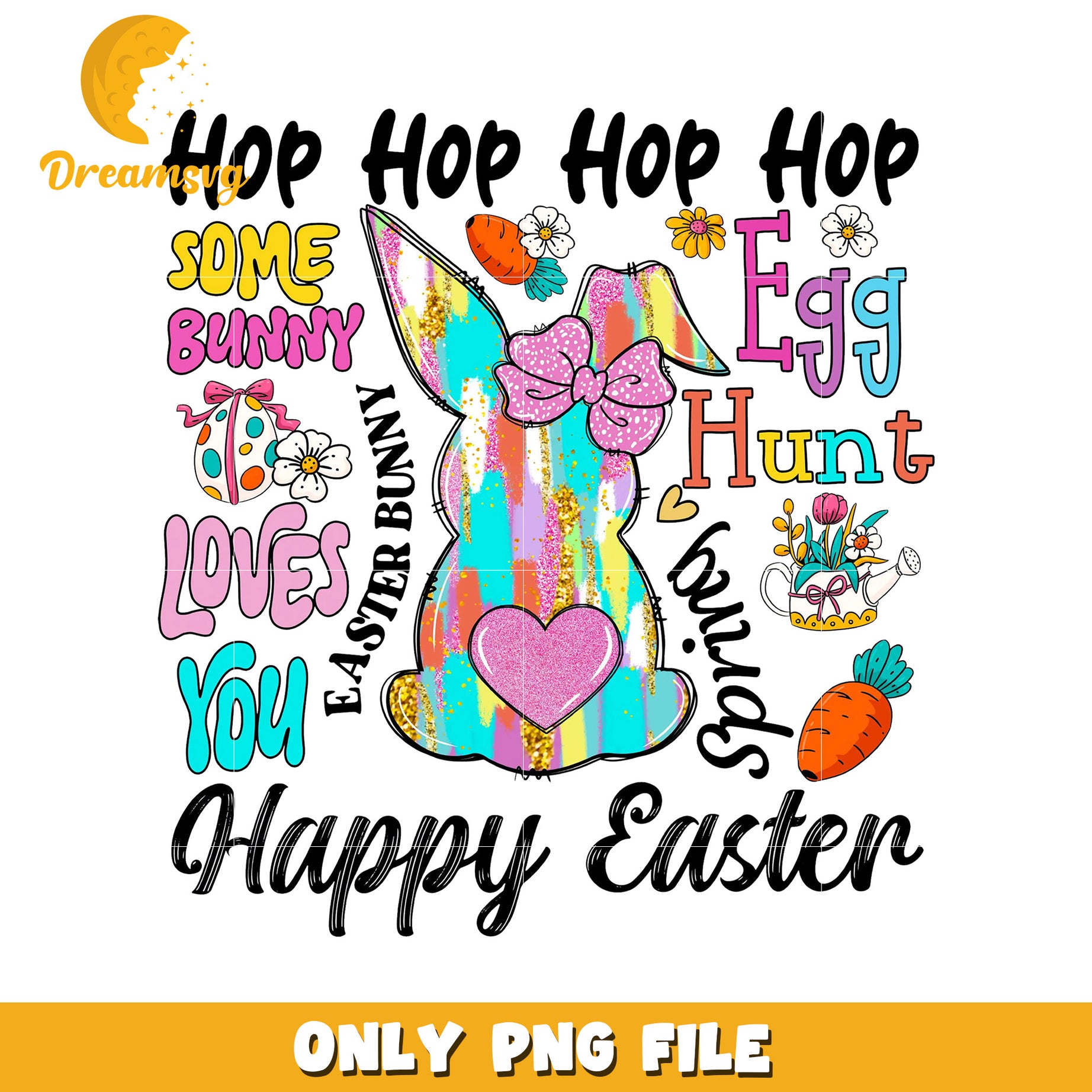 Easter Bunny PNG Hop Hop Egg Hunt Design