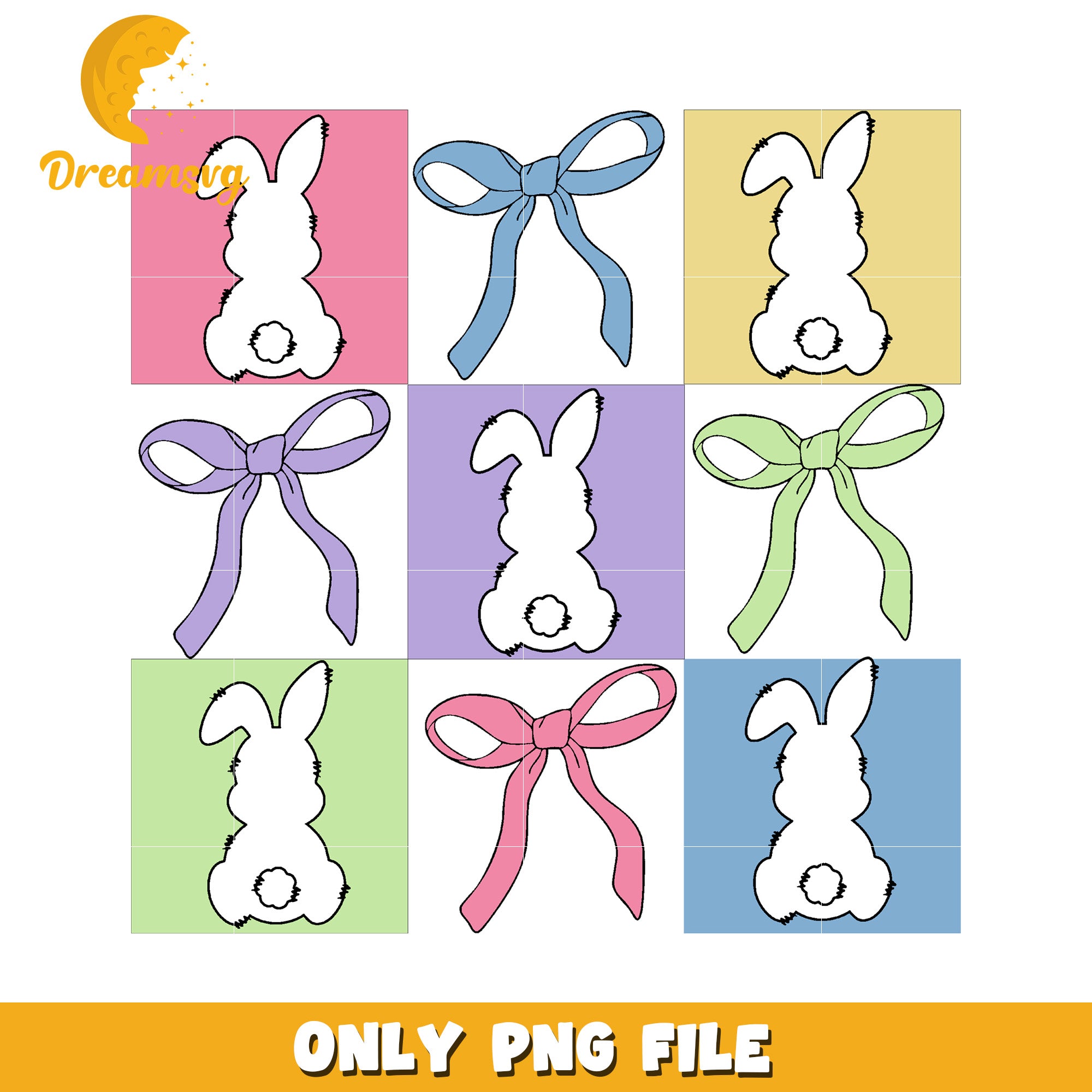 Easter Bunny PNG Pastel Bows & Bunnies