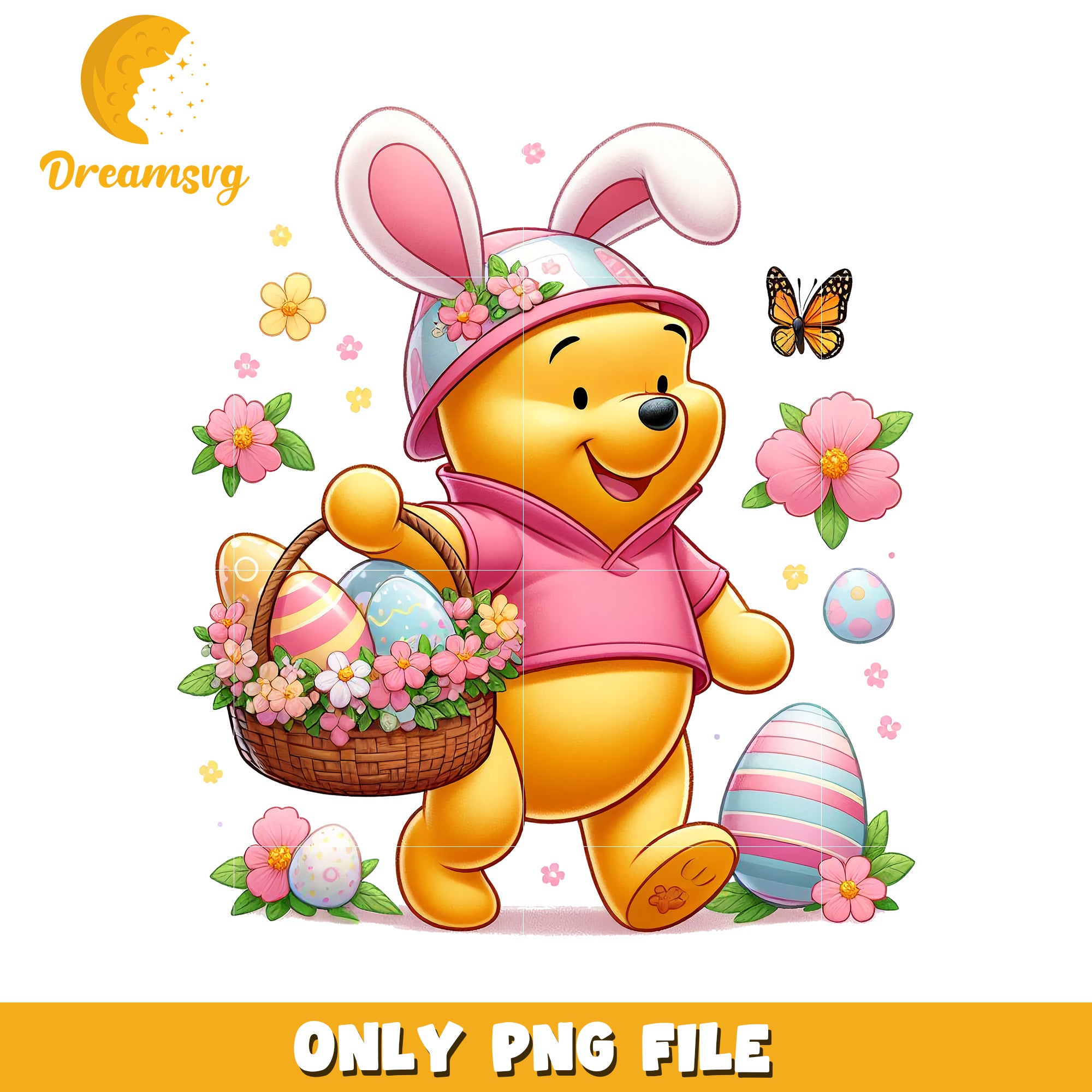 Easter Bunny Pooh Bear Cute PNG File for Kids Designs