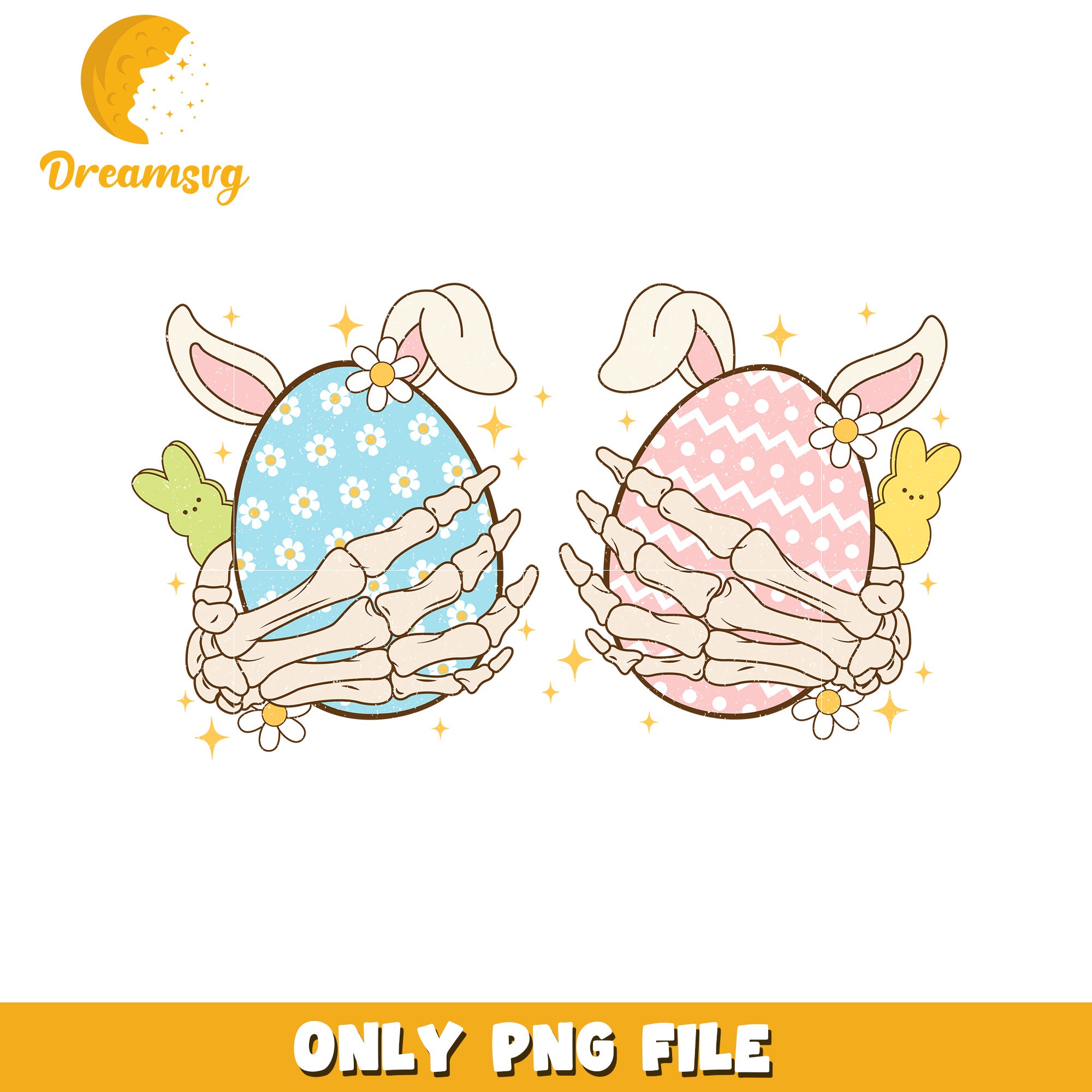 Easter Bunny Skeleton Hands Colorful Egg PNG Design