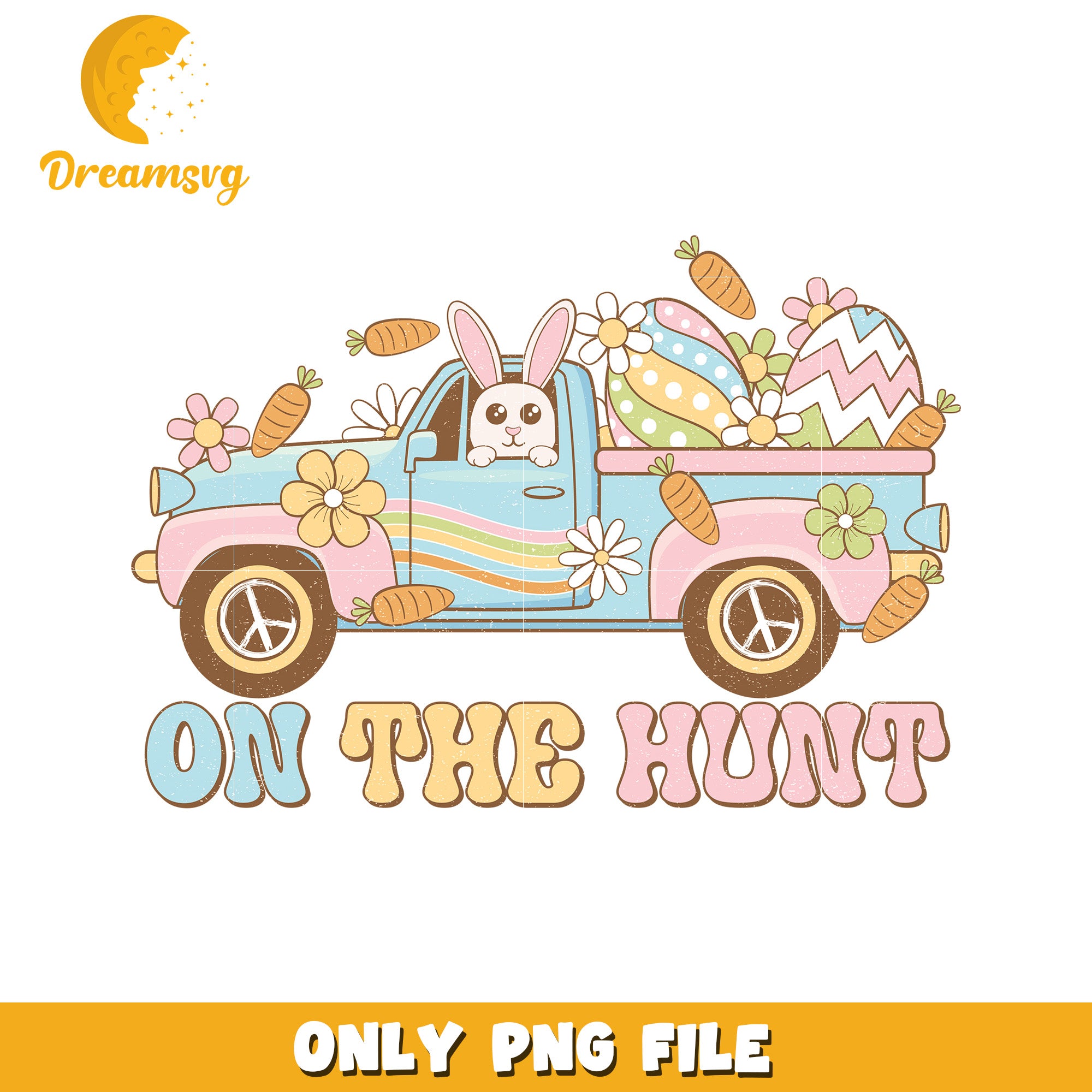 Easter Bunny Truck Vintage Design PNG for Spring Decor