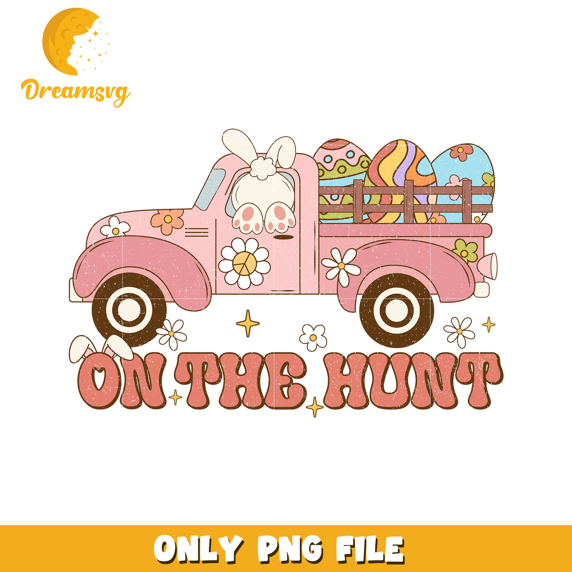 Easter Bunny Truck vintage design PNG image for decor