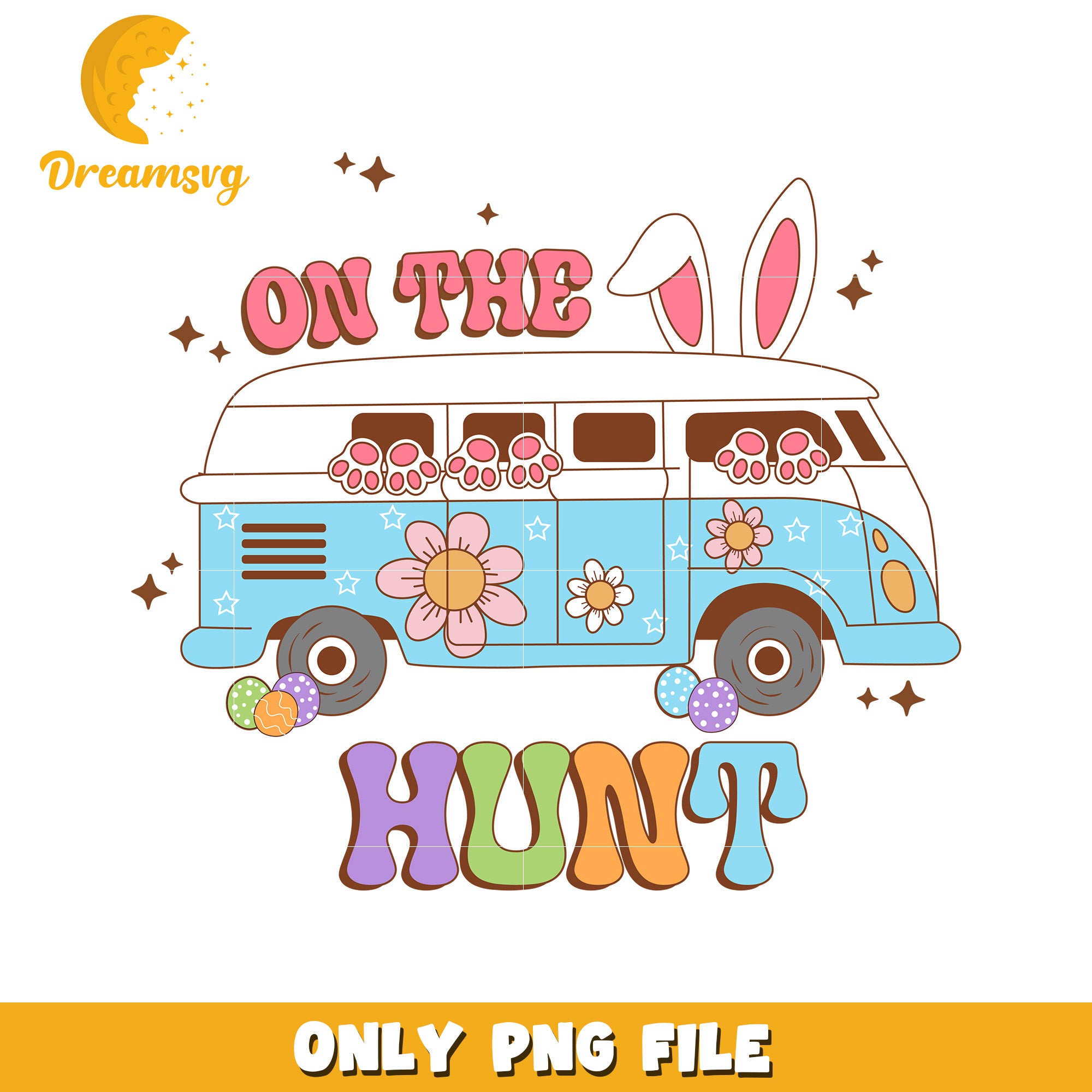 Easter Bunny Van Graphic for Fun Holiday Celebrations PNG