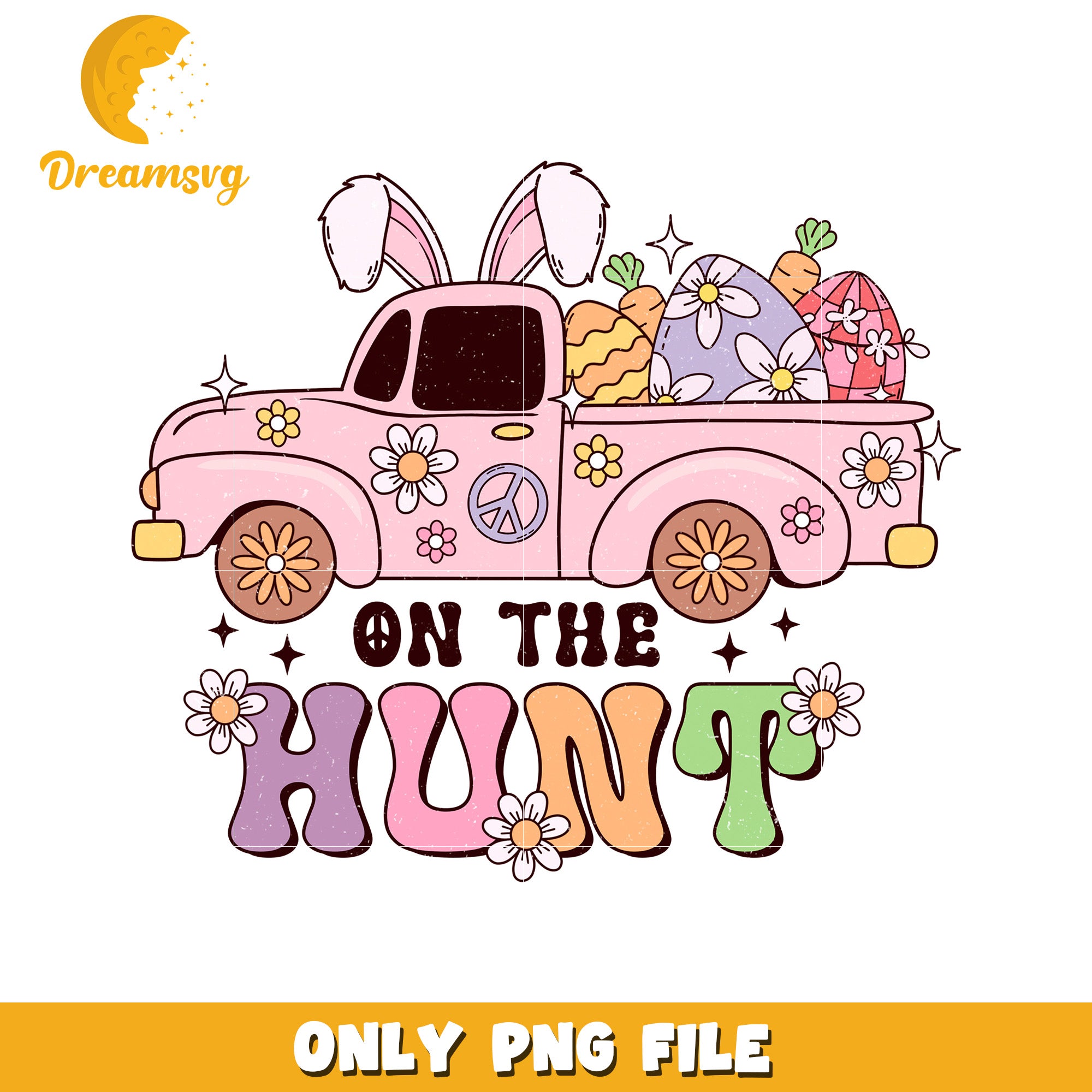 Easter Bunny Vintage Truck PNG Clipart for Spring Crafts