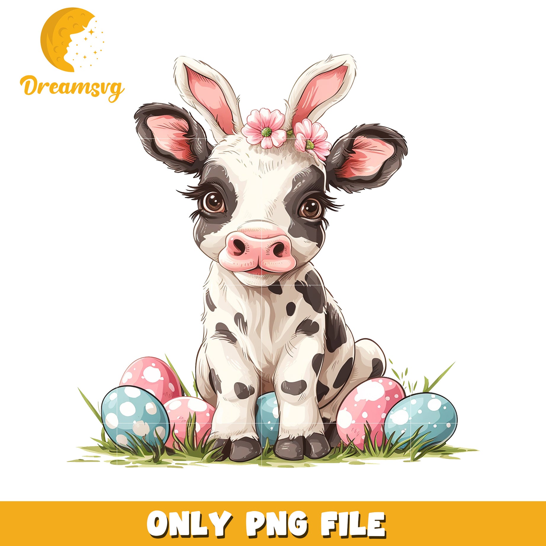 Easter Calf PNG Cute Bunny Cow Design