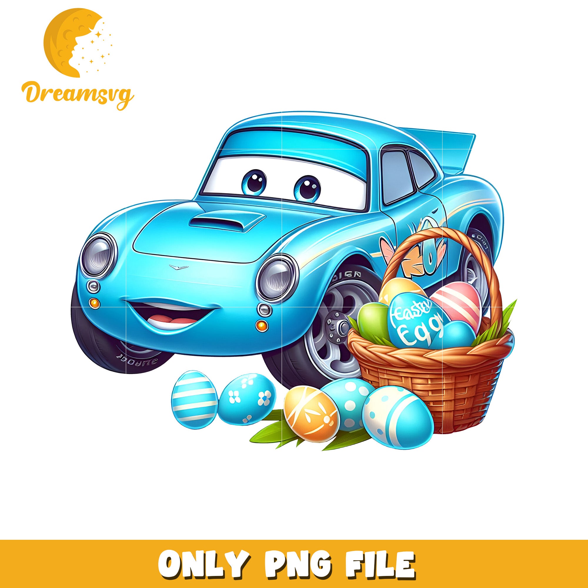 Easter Cars PNG Cute Cartoon Car with Eggs