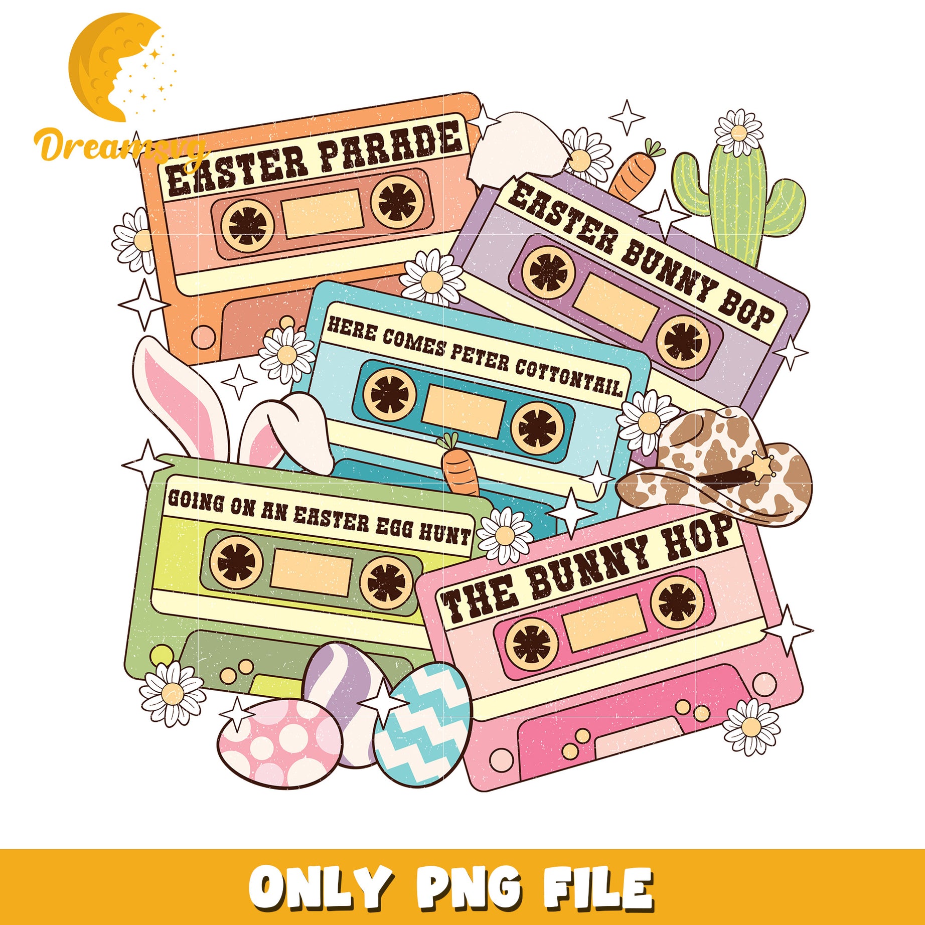 Easter Cassette Tapes PNG Retro Design