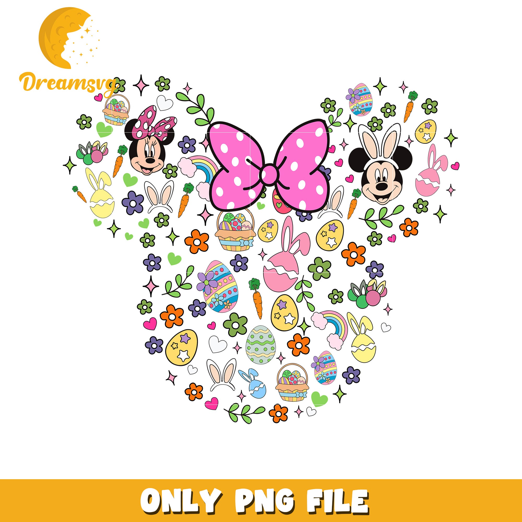 Easter Celebration Minnie Mouse PNG Clipart with Bow and Eggs