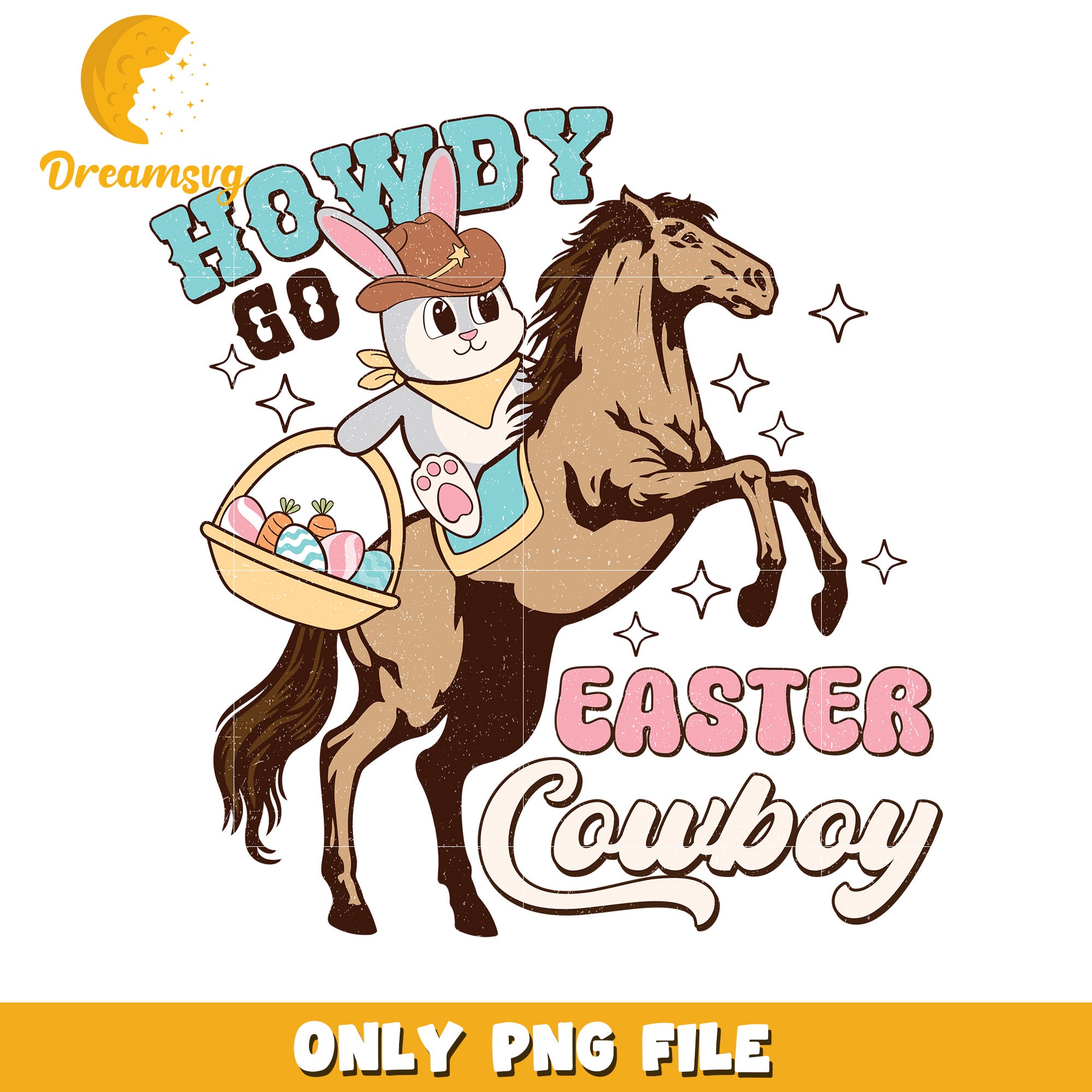 Easter Cowboy Bunny Riding Horse PNG Graphic Design Art