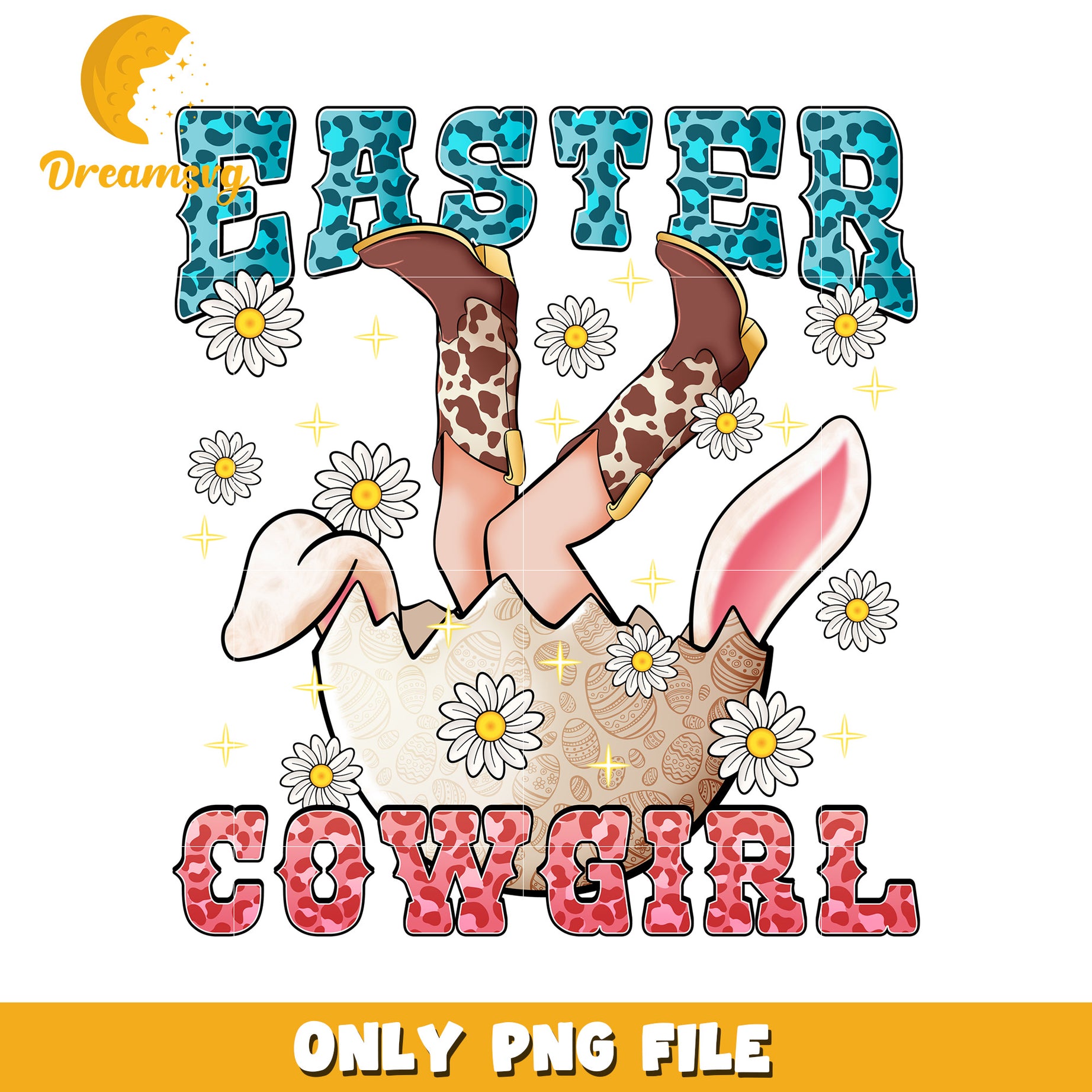 Easter Cowgirl PNG Bunny Boots Design