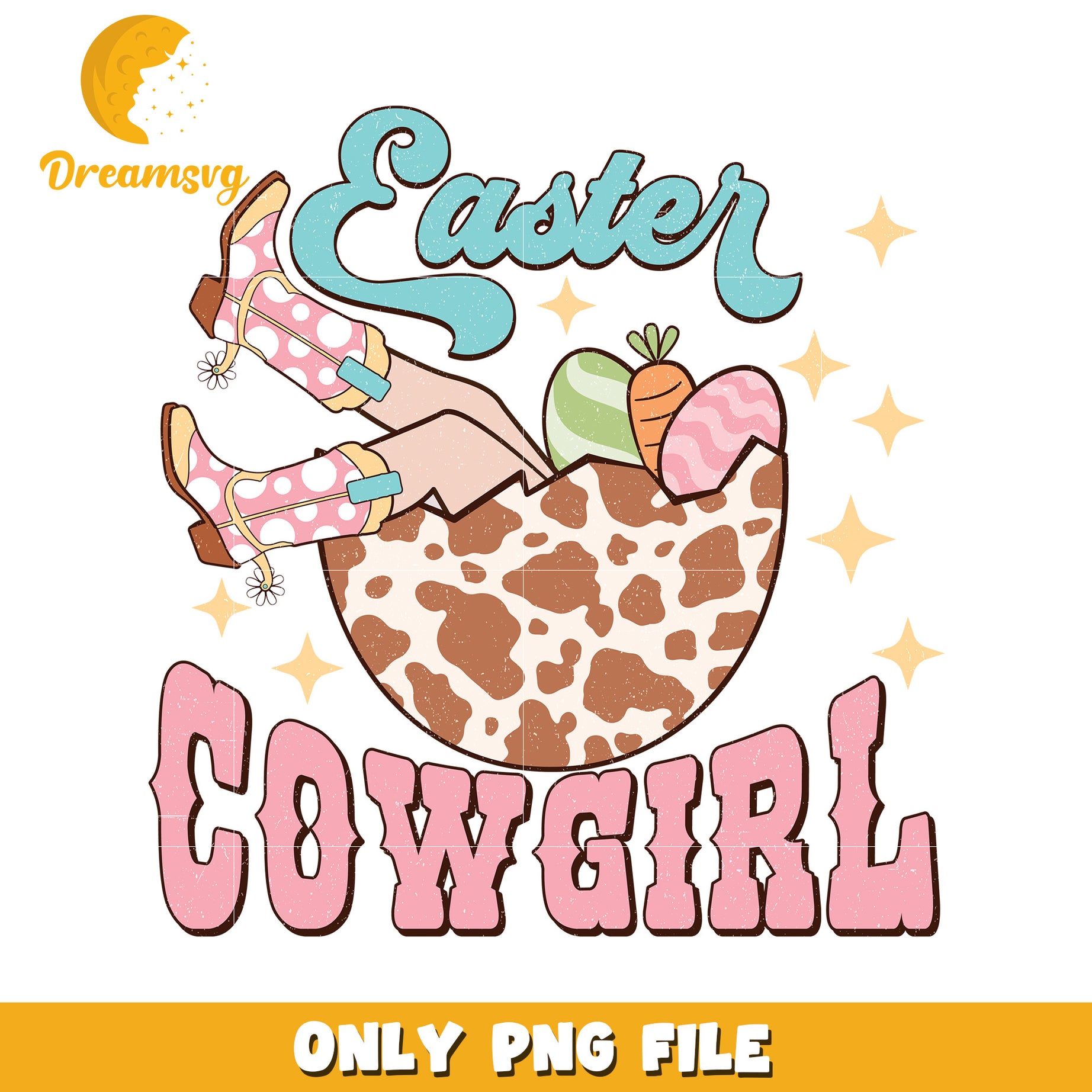 Easter Cowgirl PNG Retro Cow Print Egg Design