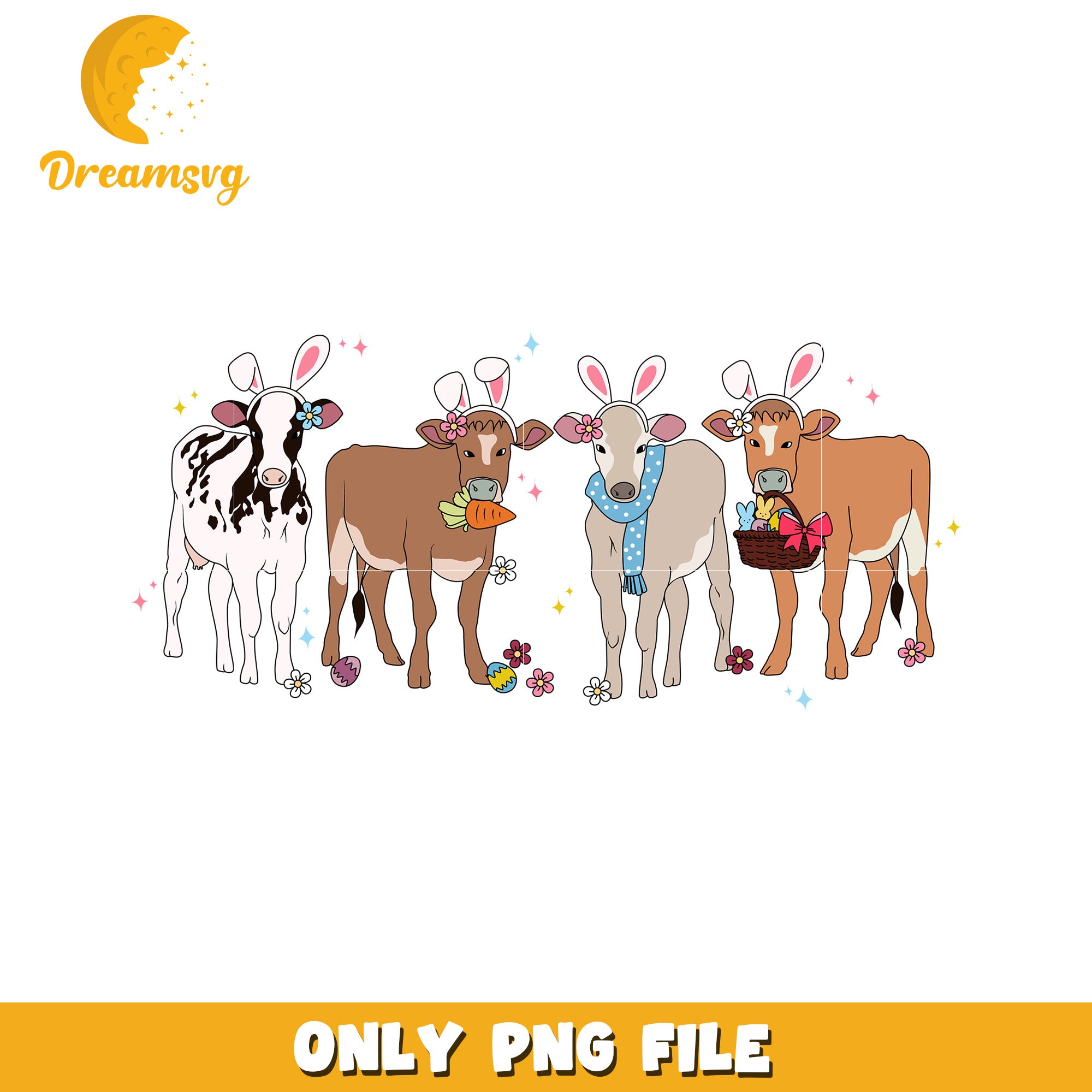 Easter Cows PNG Cute Bunny Calf Clipart