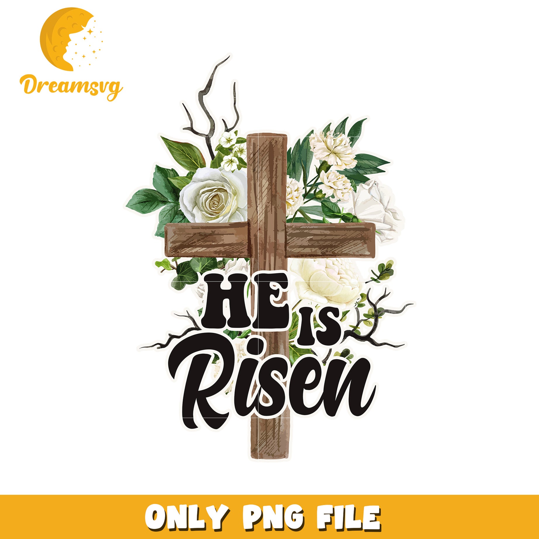 Easter Cross PNG Floral Design He Is Risen