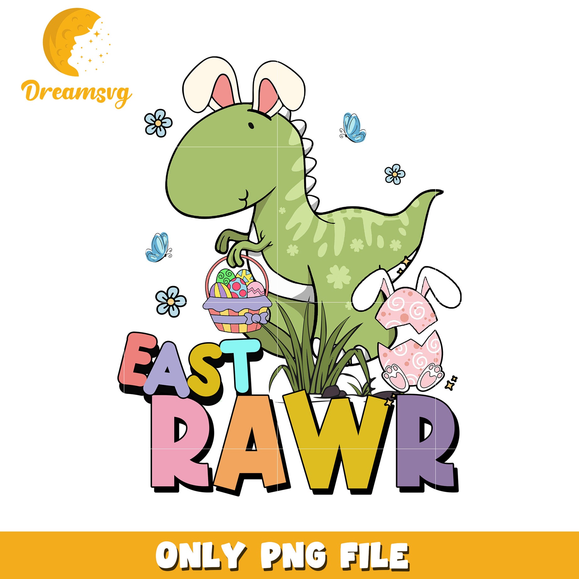 Easter Dinosaur PNG Cute Dino with Bunny Ears
