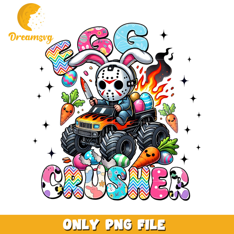 Easter Egg Crusher Graphic with Monster Truck and Playful Bunny Design PNG