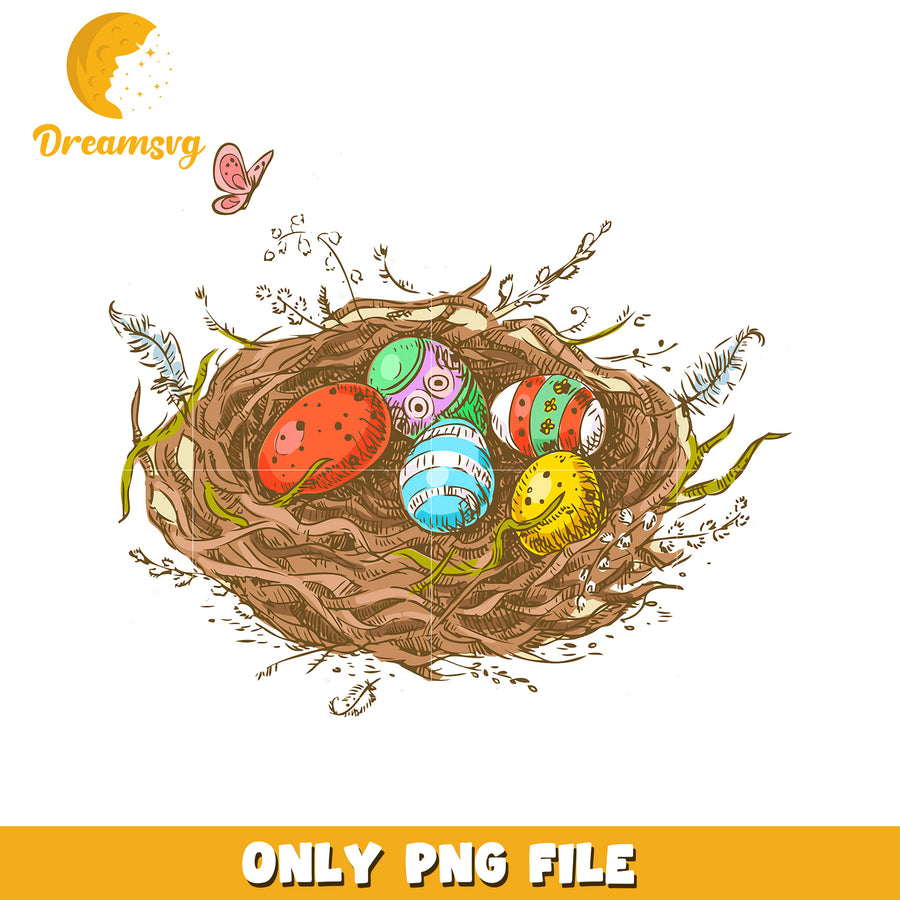 Easter Eggs in Nest PNG Spring Bird Nest Clipart