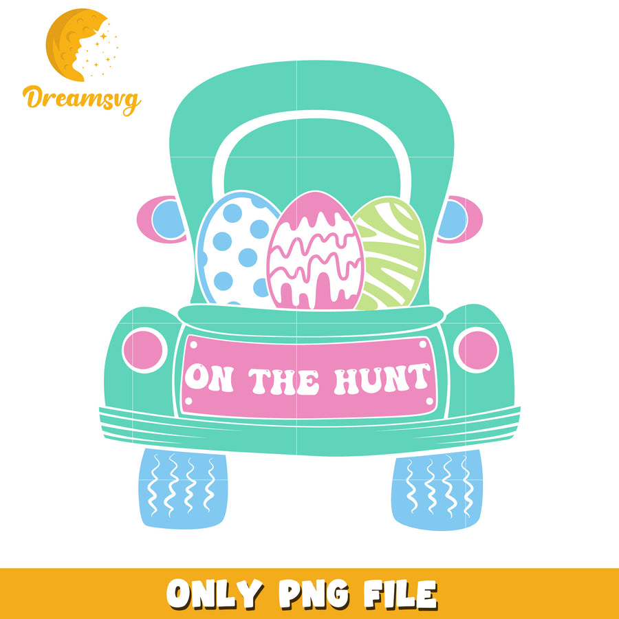 Easter Eggs on the Hunt Cute Vintage Truck PNG Design