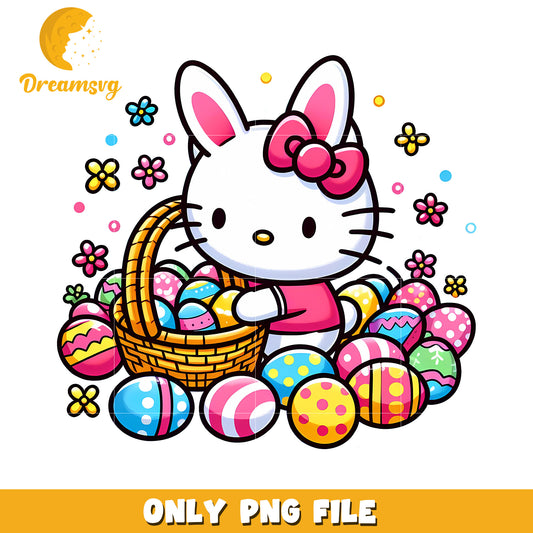 Easter Hello Kitty PNG Cute Bunny with Eggs