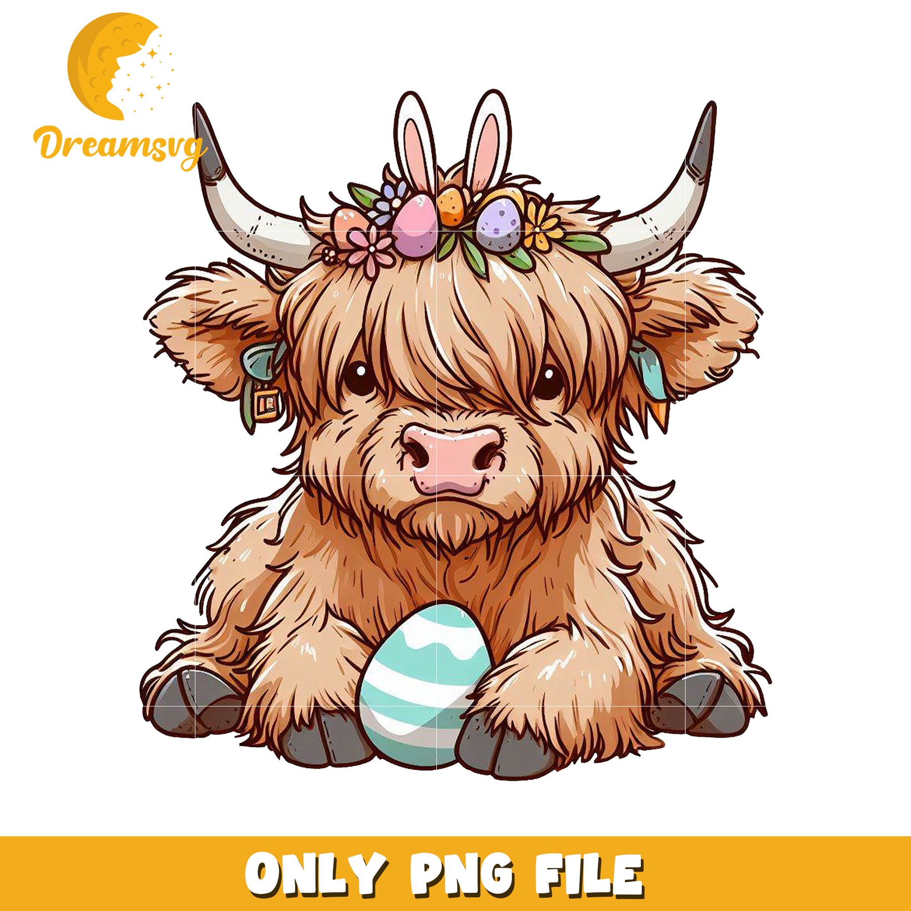 Easter Highland Cow PNG Cute