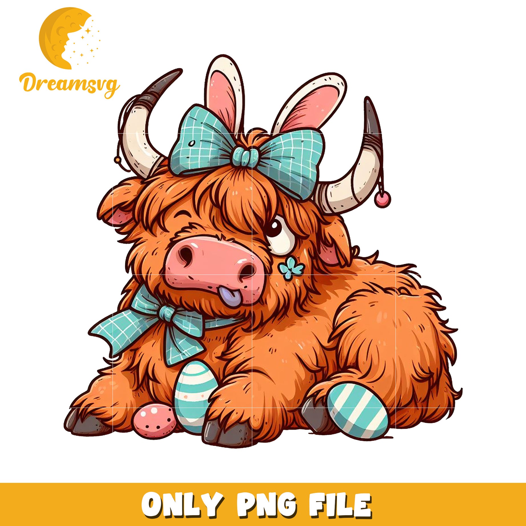 Easter Highland Cow PNG Graphic