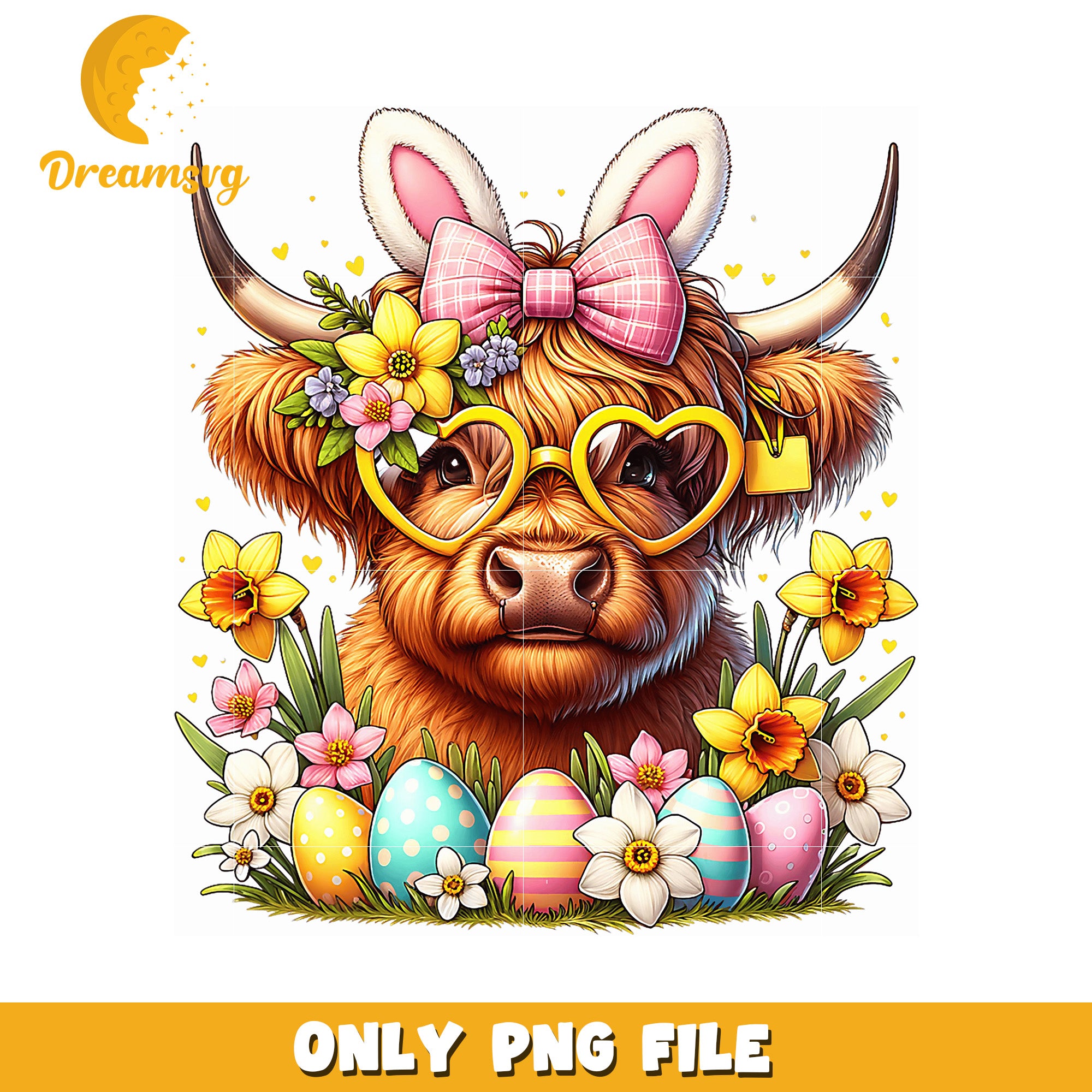 Easter Highland Cow PNG Sublimation Design
