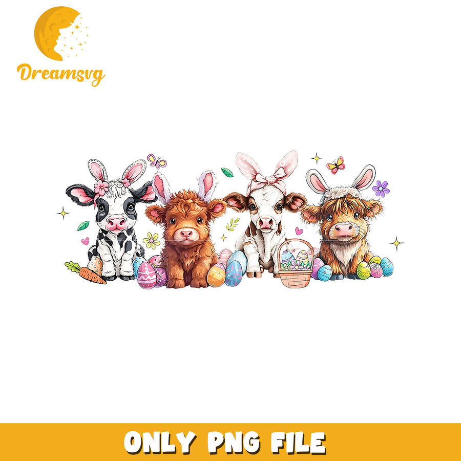Easter Highland Cows PNG - Cute Bunny Cows