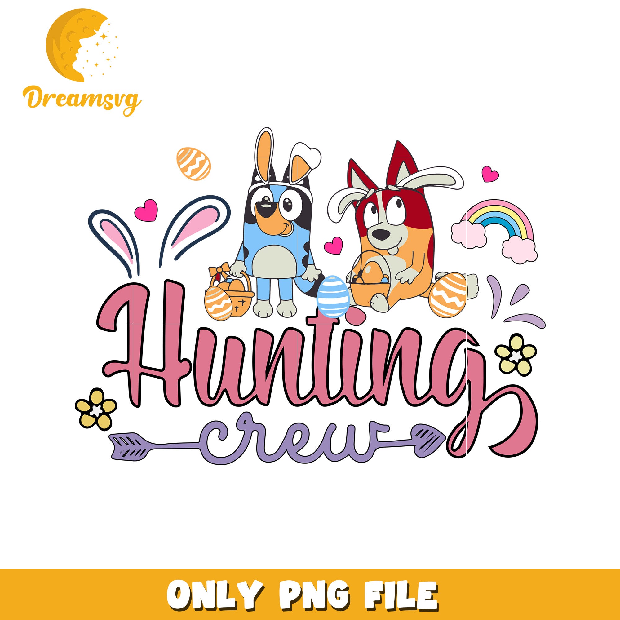 Easter Hunting Crew with Cute Dogs and Bunnies PNG Design