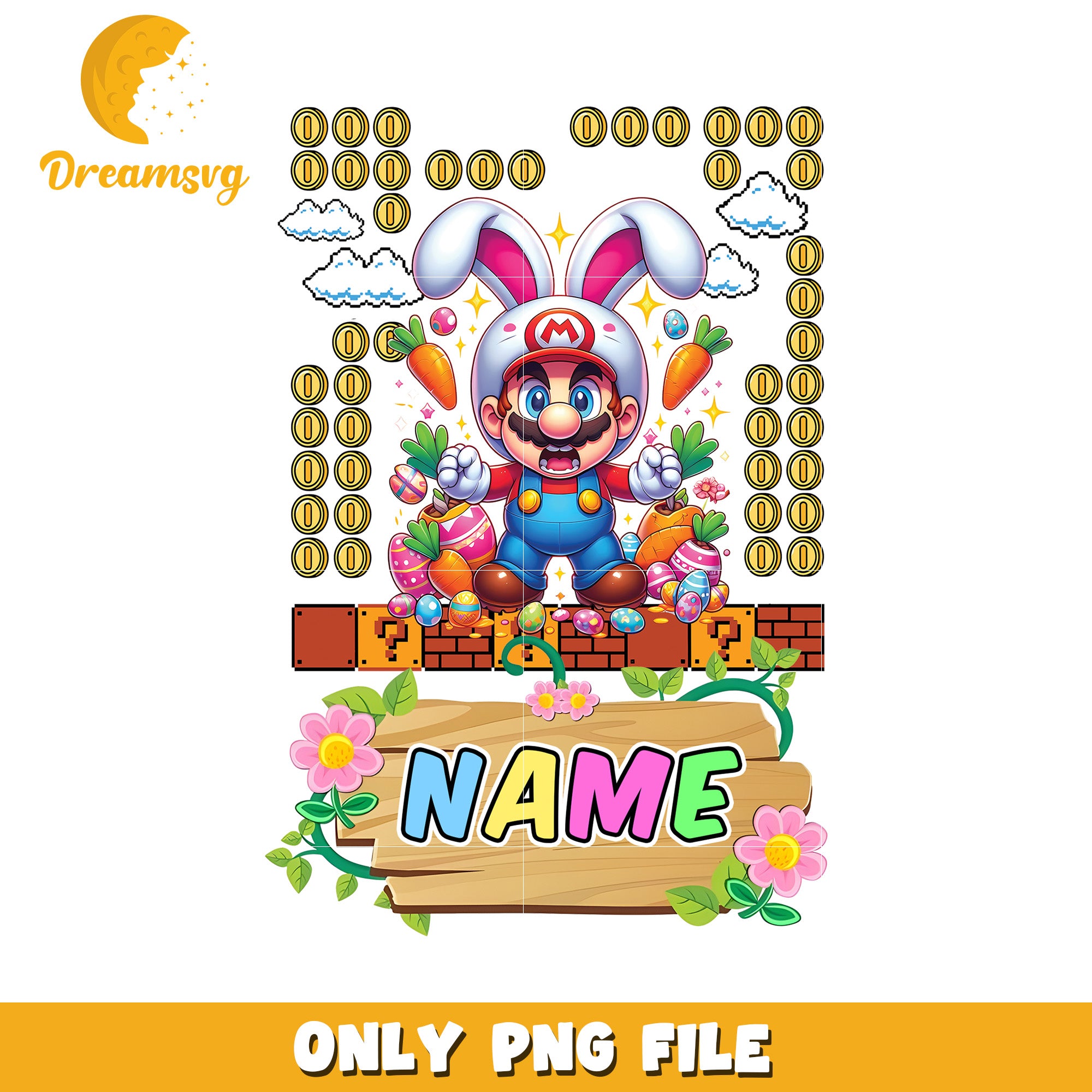 Easter Mario Bunny PNG Sublimation Design