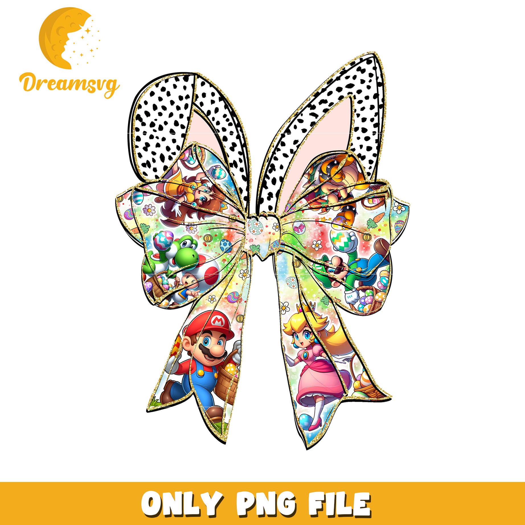 Easter Mario PNG Cute Bow Sublimation Design