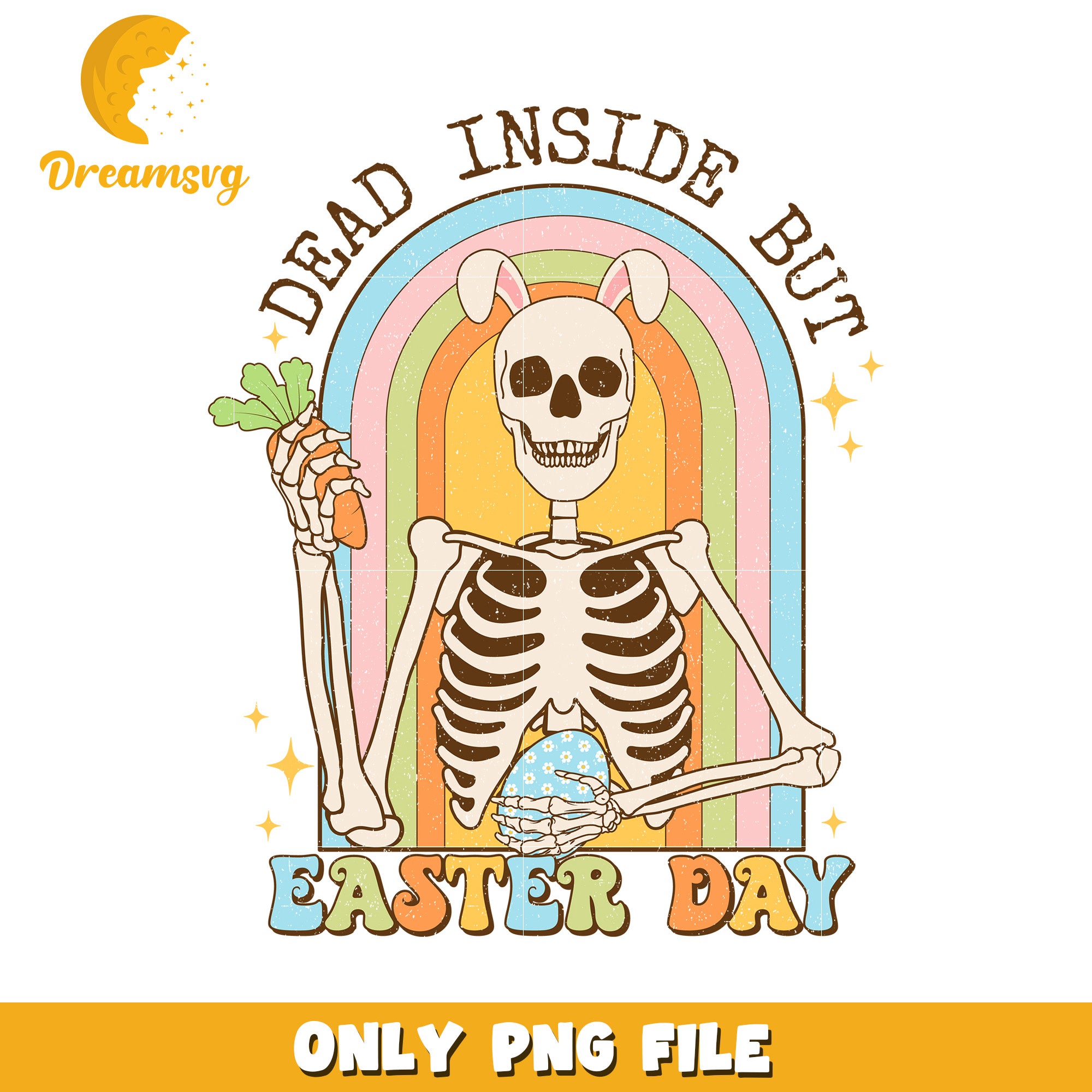 Easter Skeleton PNG Retro Rainbow Design