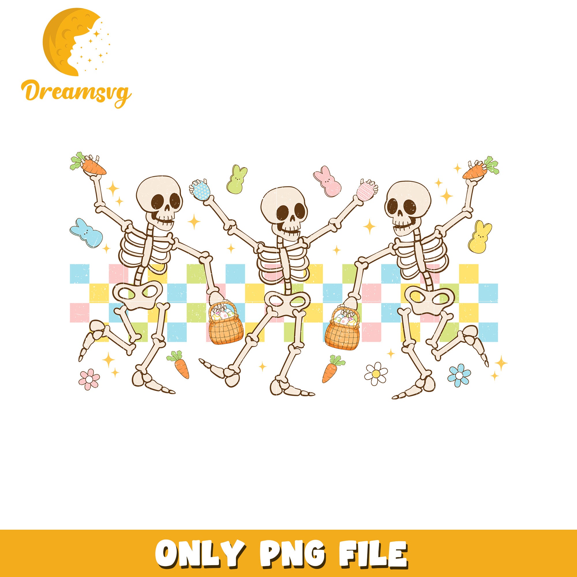 Easter Skeletons PNG Cute Bunny & Carrot Design