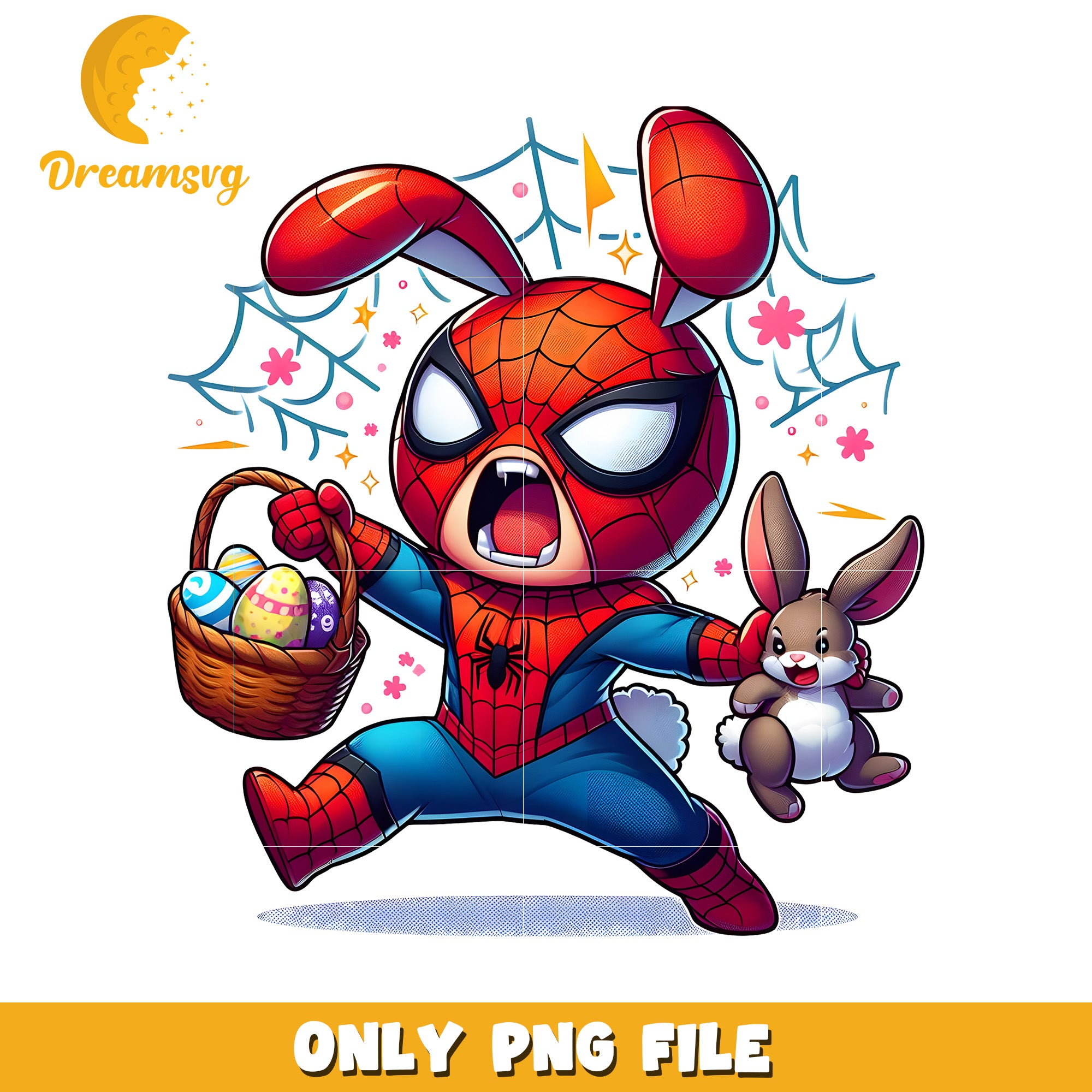 Easter Spider-Man PNG Cute Bunny Superhero Illustration