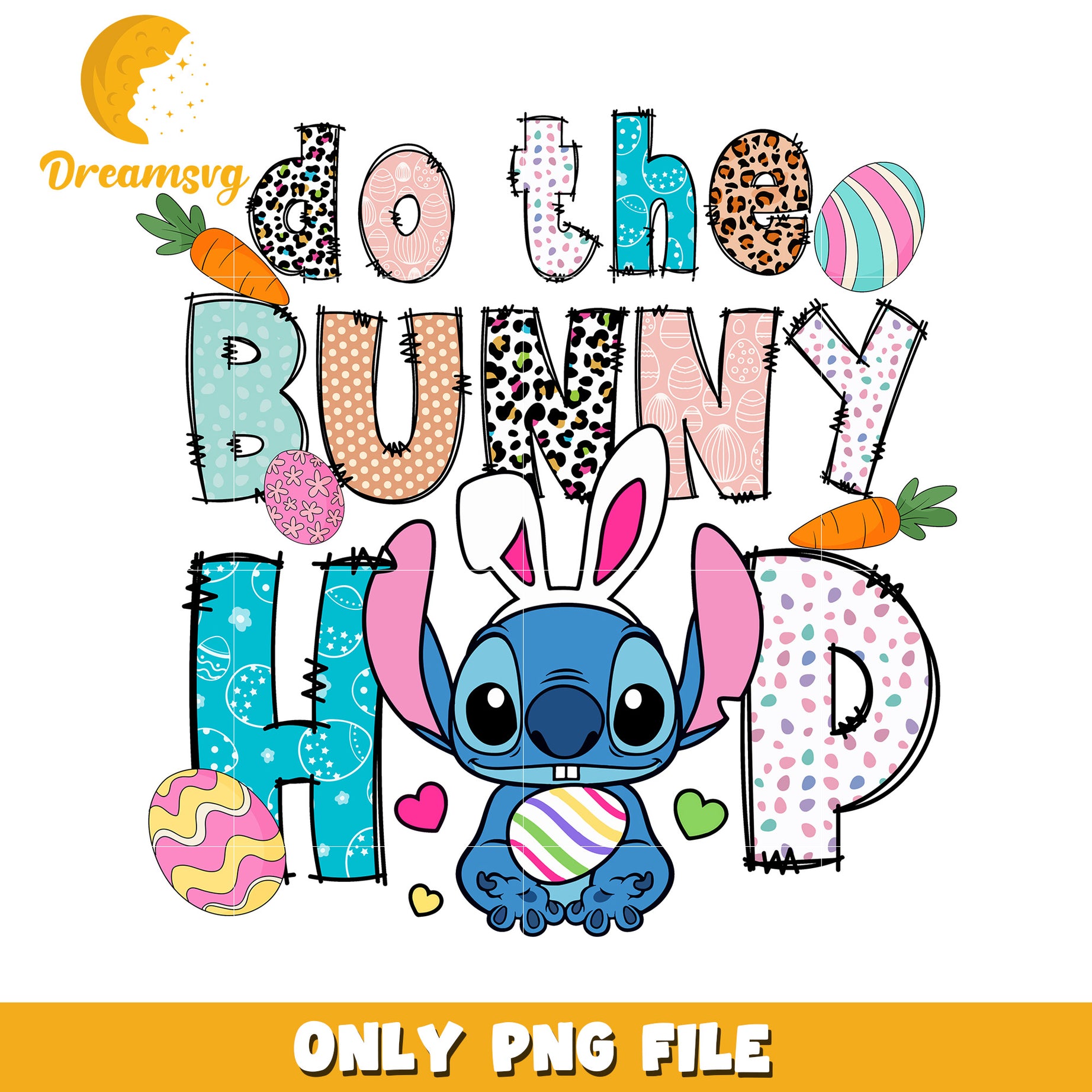 Easter Stitch Bunny Hop PNG Design