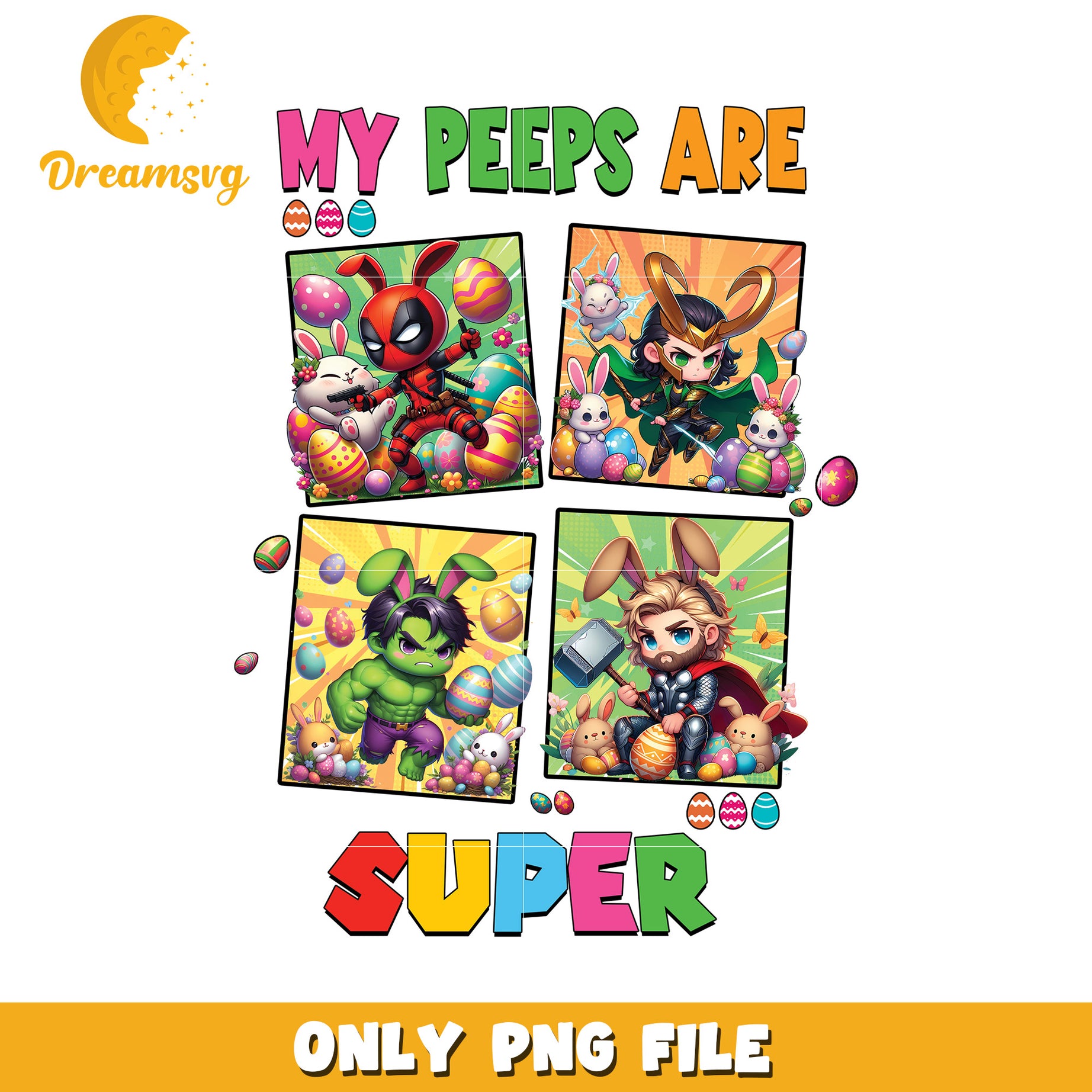 Easter Superheroes PNG Cute Bunny Marvel Design