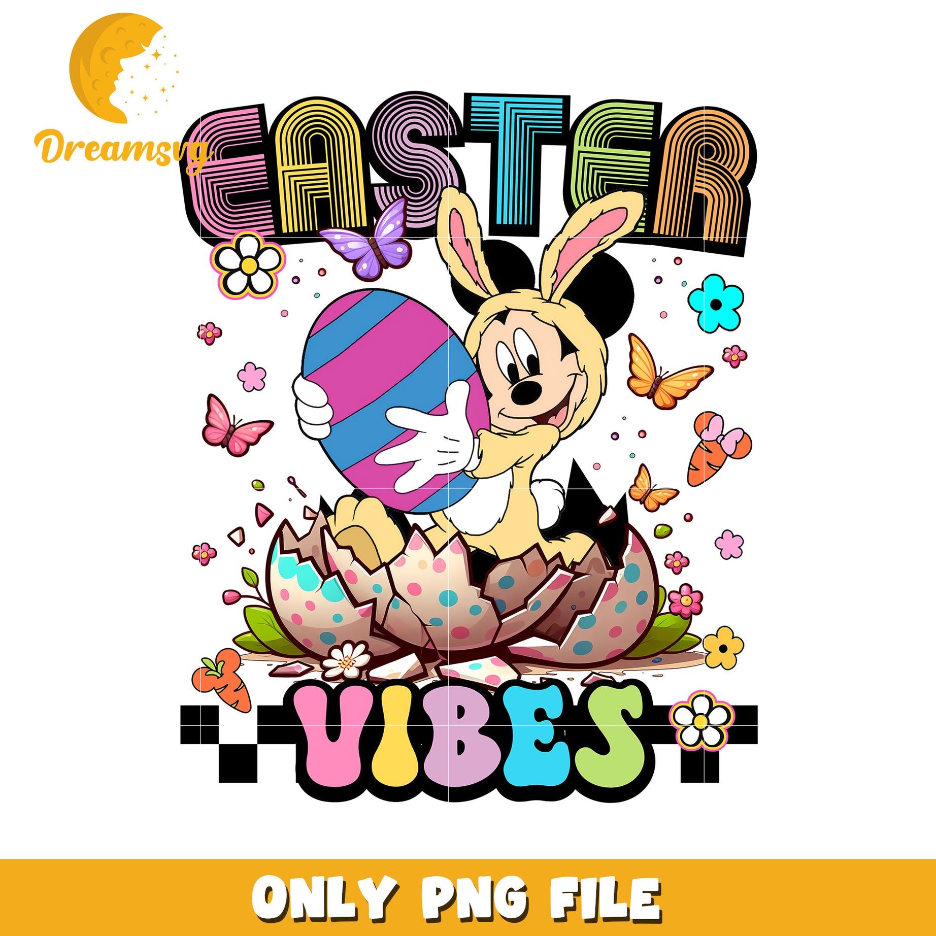 Easter Vibes Colorful Bunny PNG Graphic for Spring Fun