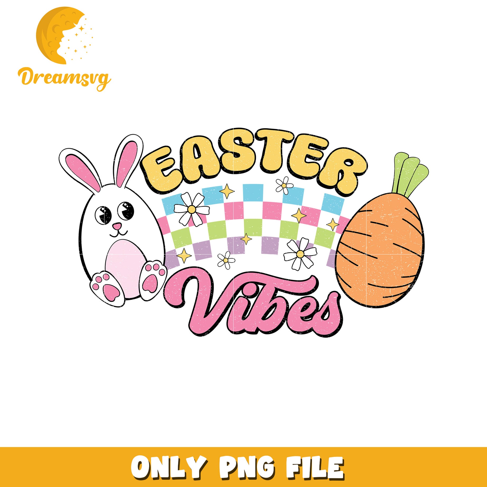 Easter Vibes Cute Bunny and Carrot PNG Graphic Design