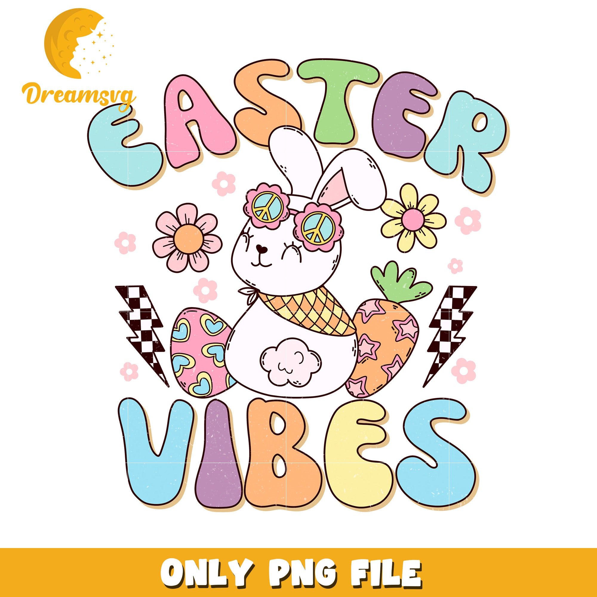 Easter Vibes Cute Bunny and Colorful Decorations PNG