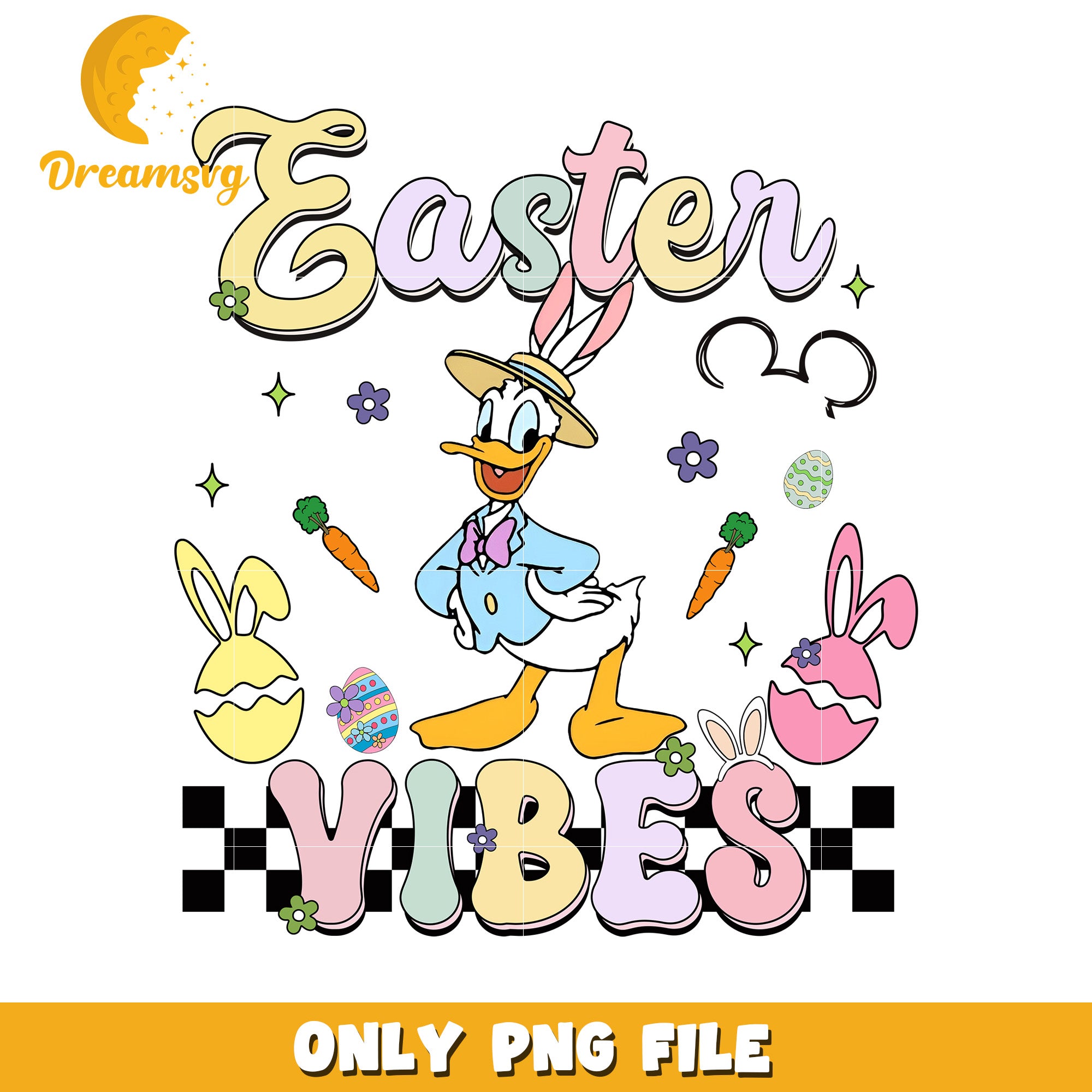 Easter Vibes PNG Donald Duck Easter Bunny Design