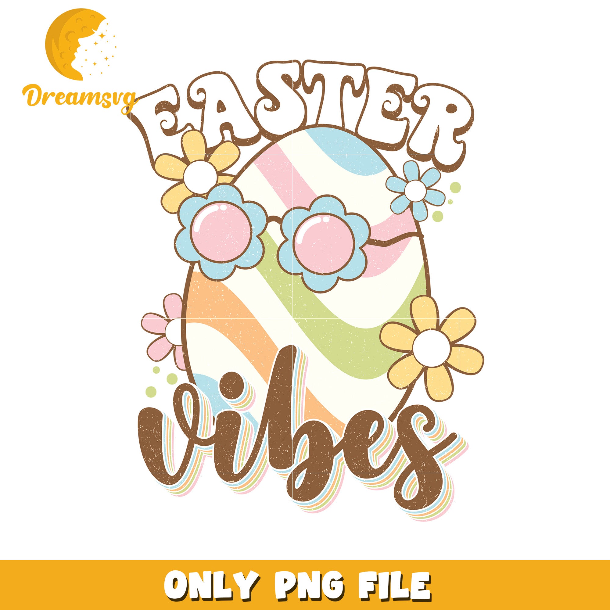 Easter Vibes PNG Retro 70s Egg Design