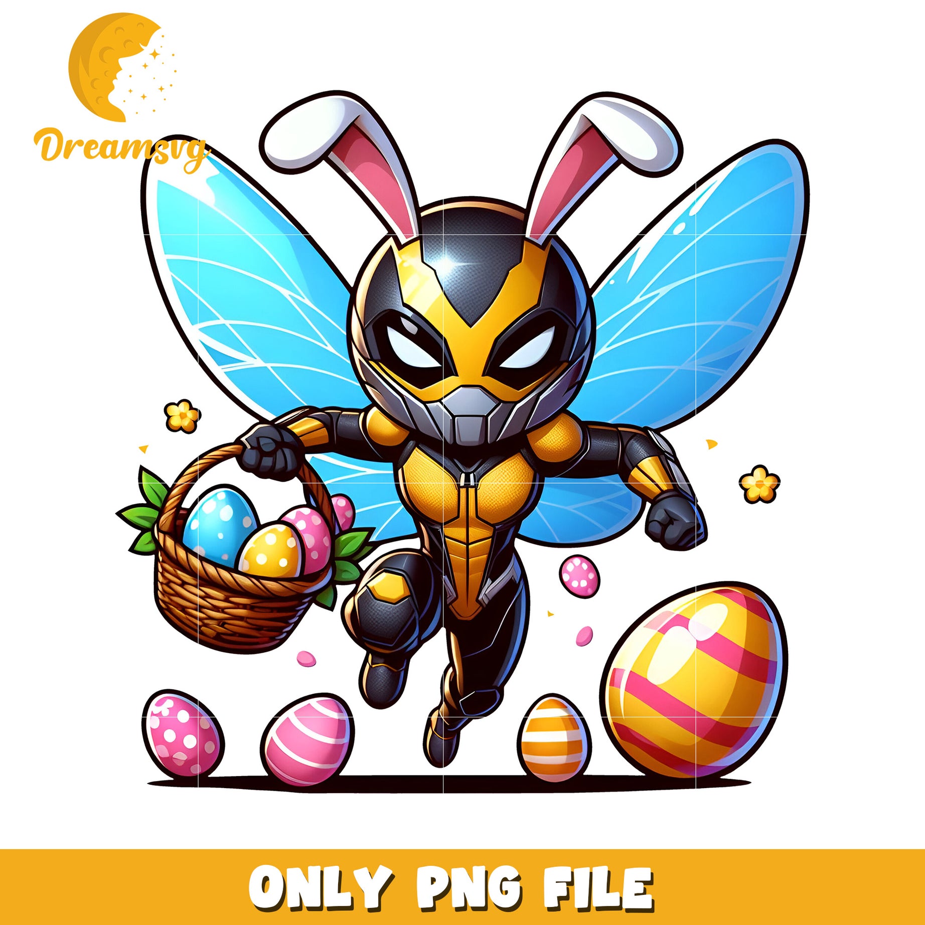 Easter Wasp PNG Cute Bunny Superhero