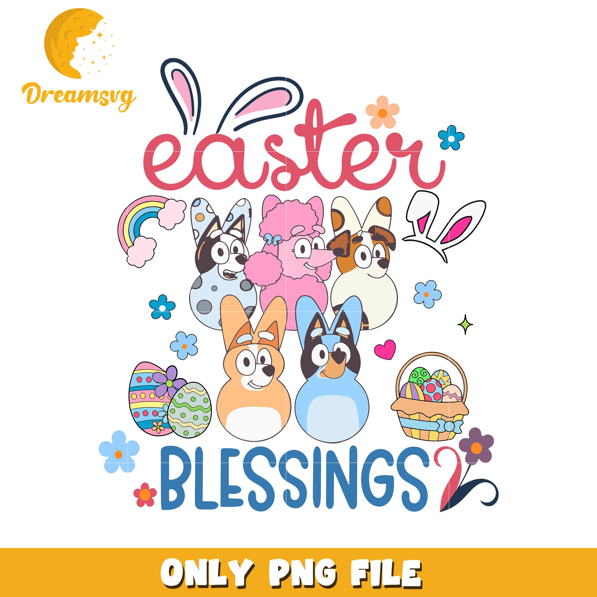 Easter blessings bluey and friends png, easter egg png, bluey png